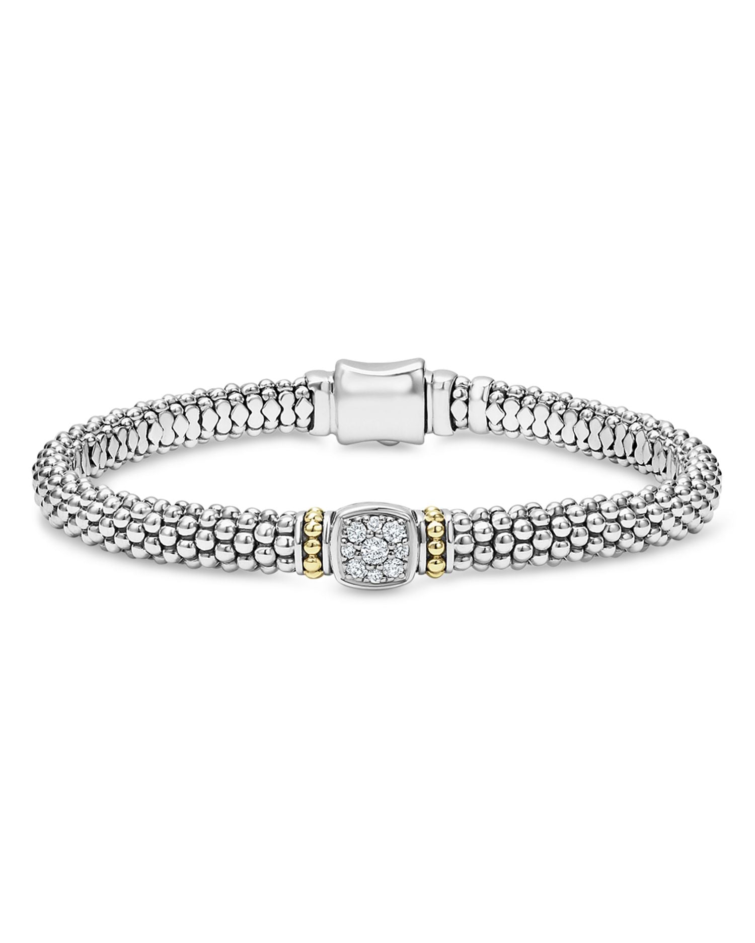 18K Yellow Gold & Sterling Silver Rittenhouse Diamond Cluster Caviar Rope Bead Bracelet