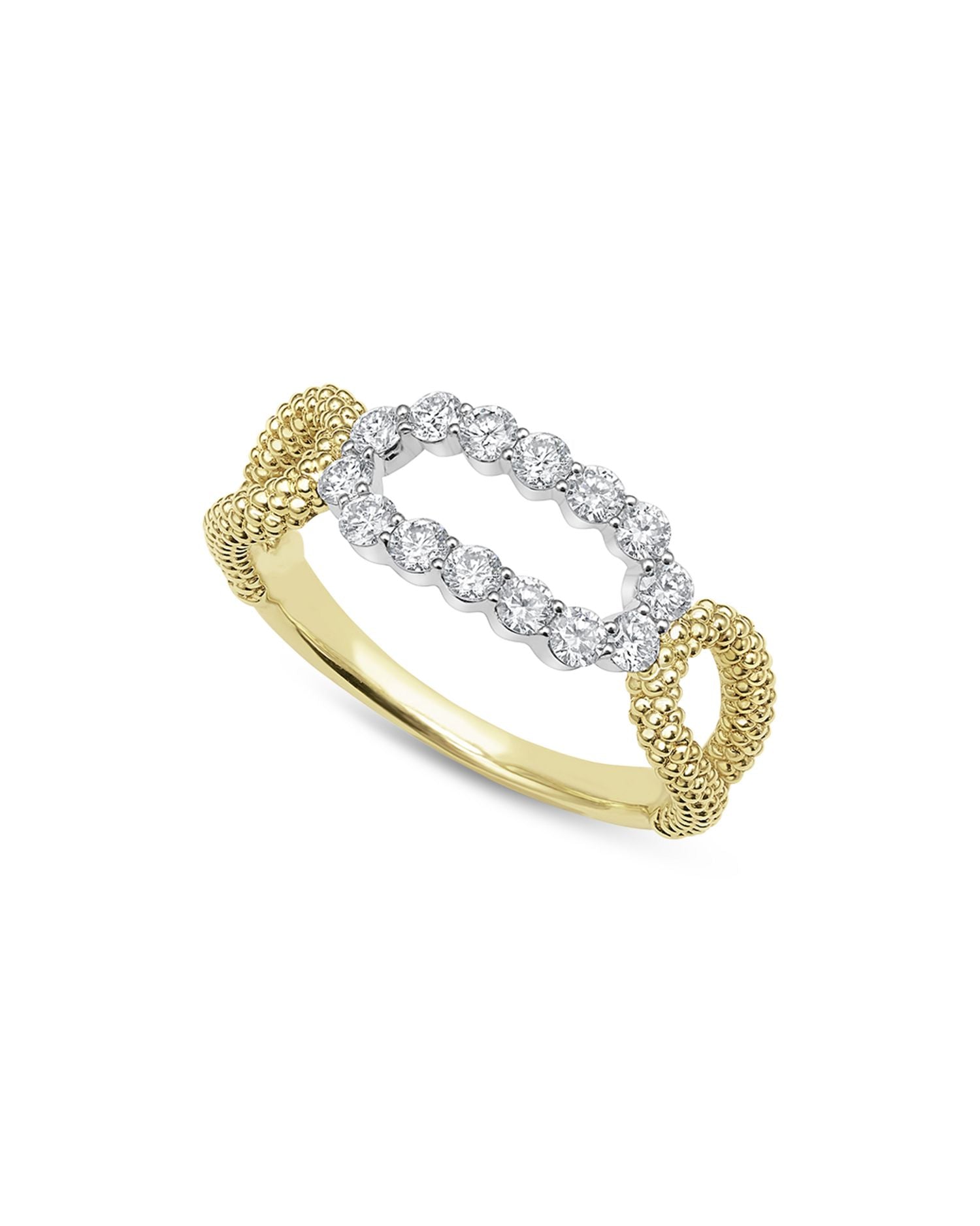 18K White & Yellow Gold Signature Caviar Diamond Open Oval Ring