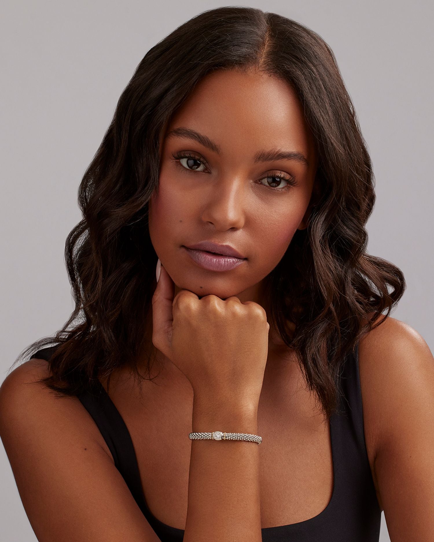 18K Yellow Gold & Sterling Silver Rittenhouse Diamond Cluster Caviar Rope Bead Bracelet