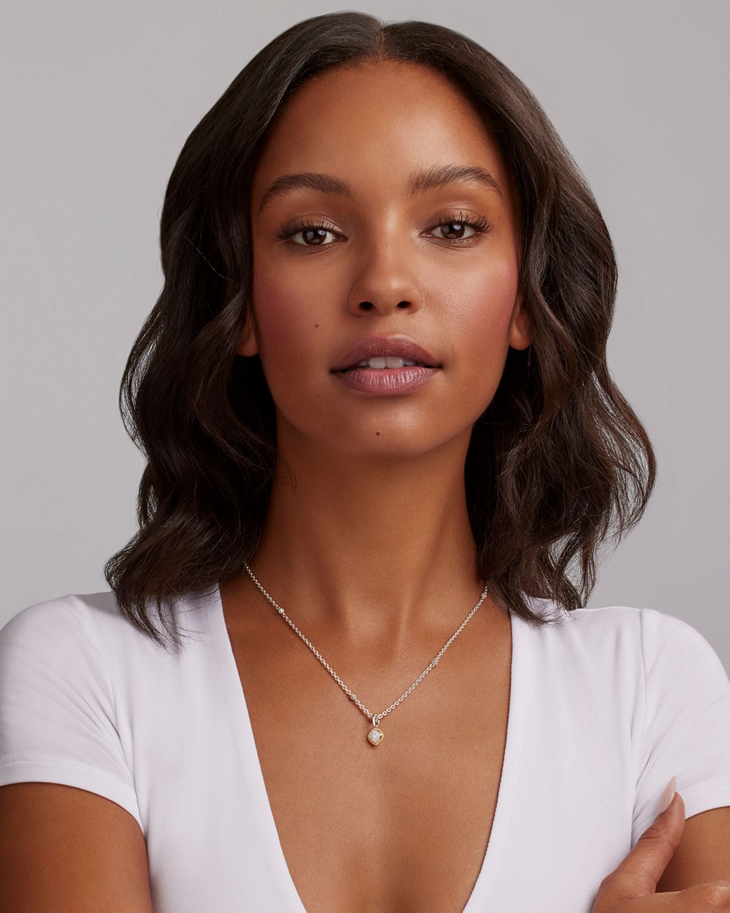 18K Yellow Gold & Sterling Silver Rittenhouse Diamond Cluster Pendant Necklace, 16-18'