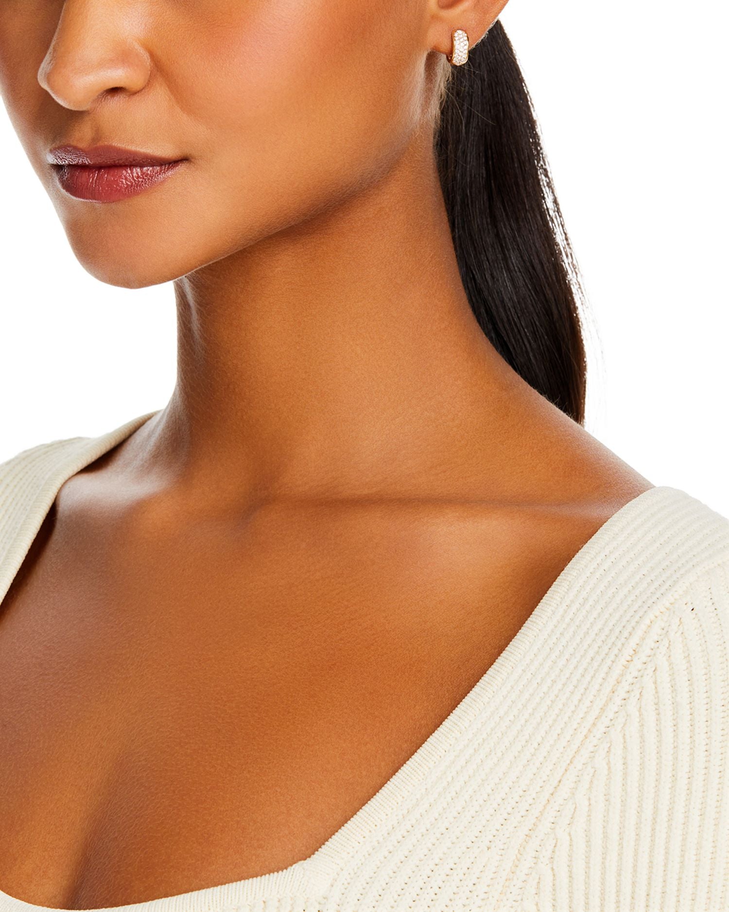 Diamond Pavé Huggie Hoop Earrings in 14K Yellow Gold, 0.45 ct. t.w.