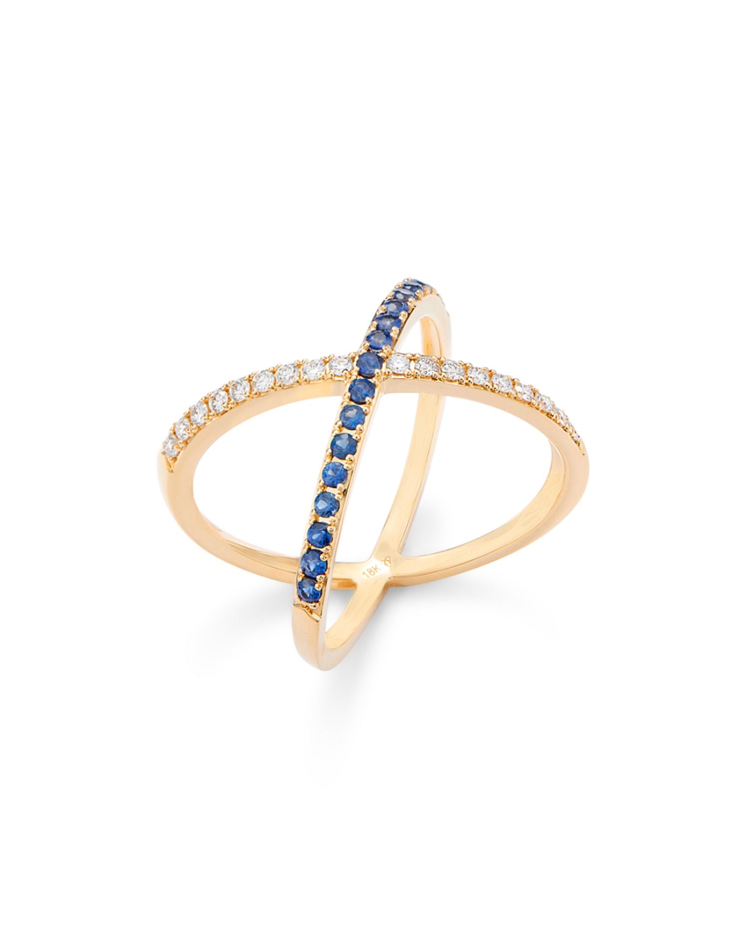 Blue Sapphire & Diamond Crossover Ring in 14K Yellow Gold