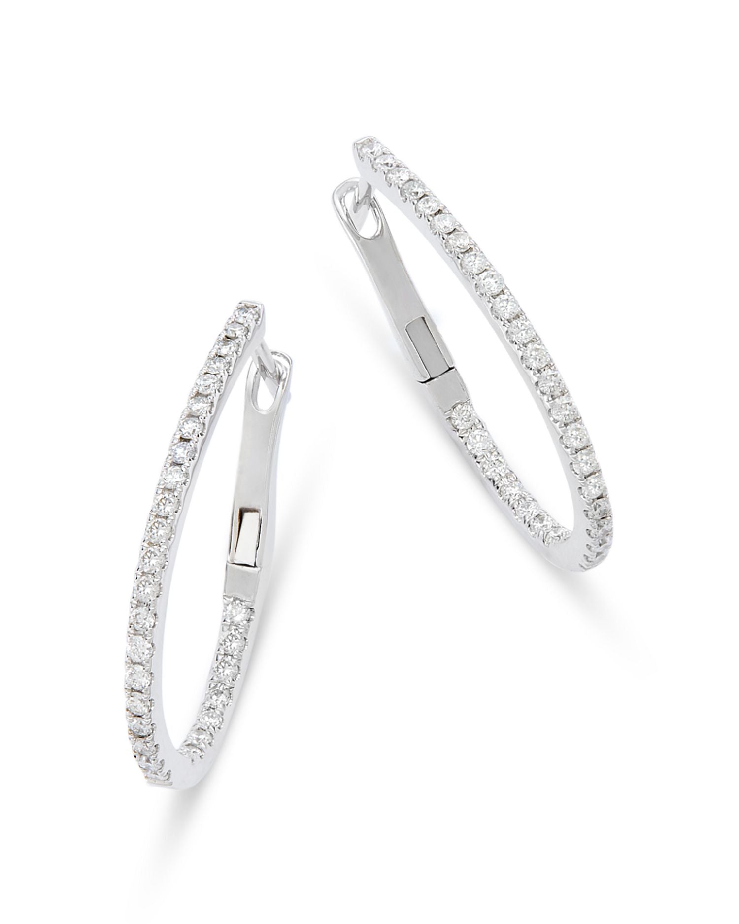 Diamond Inside Out Oval Hoop Earrings in 14K White Gold, 0.75 ct. t.w.