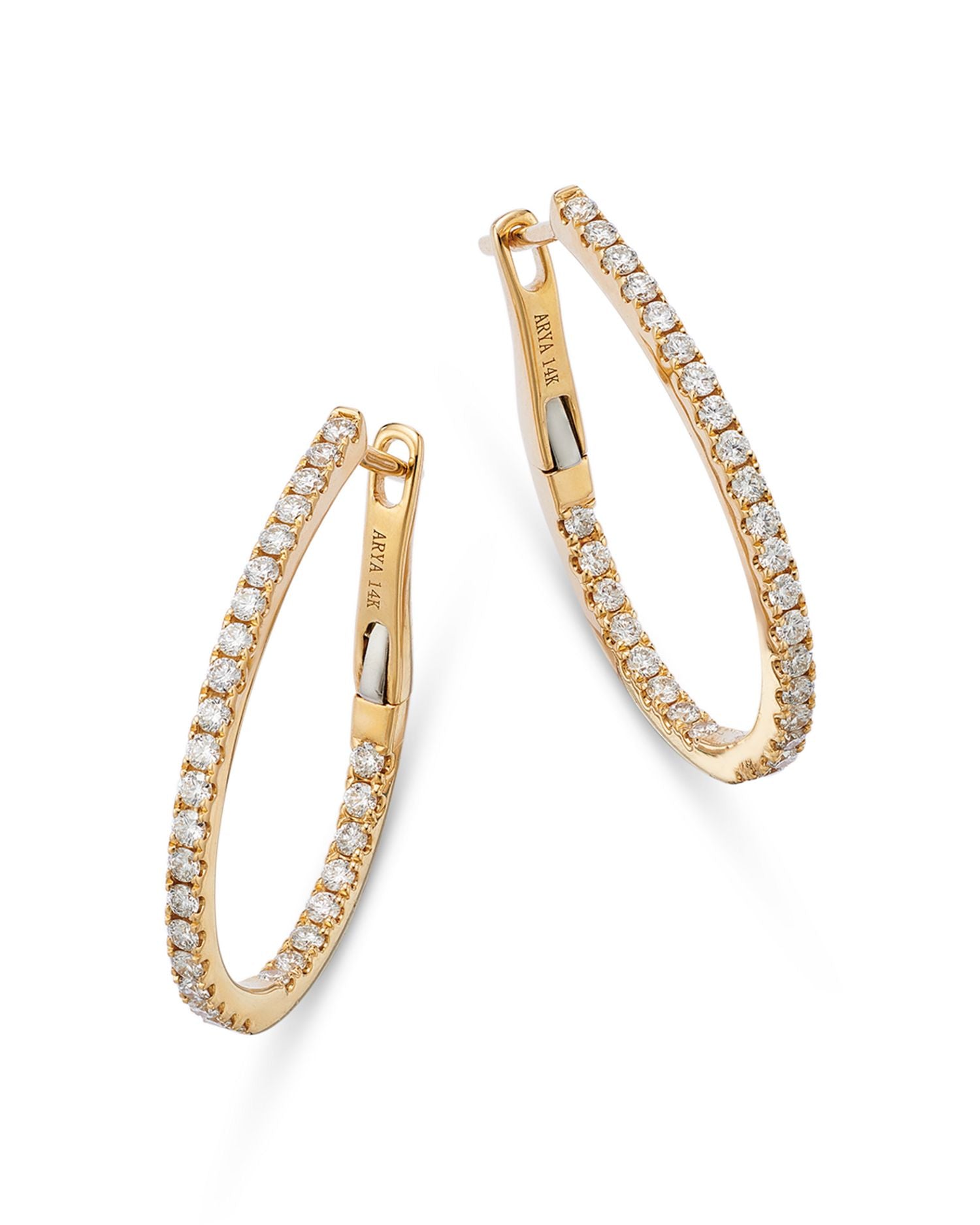 Diamond Inside Out Oval Hoop Earrings in 14K Yellow Gold, 0.75 ct. t.w.