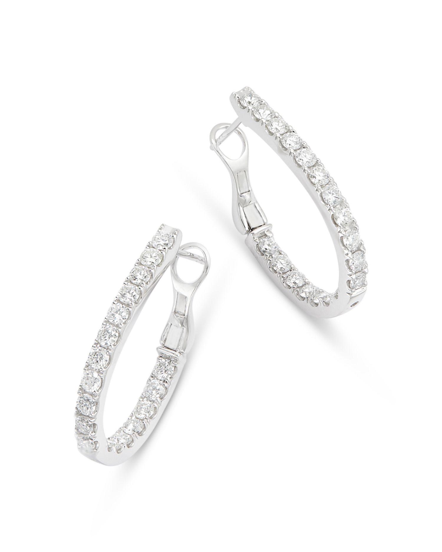 Diamond Inside Out Oval Hoop Earrings in 14K White Gold, 1.75 ct. t.w.