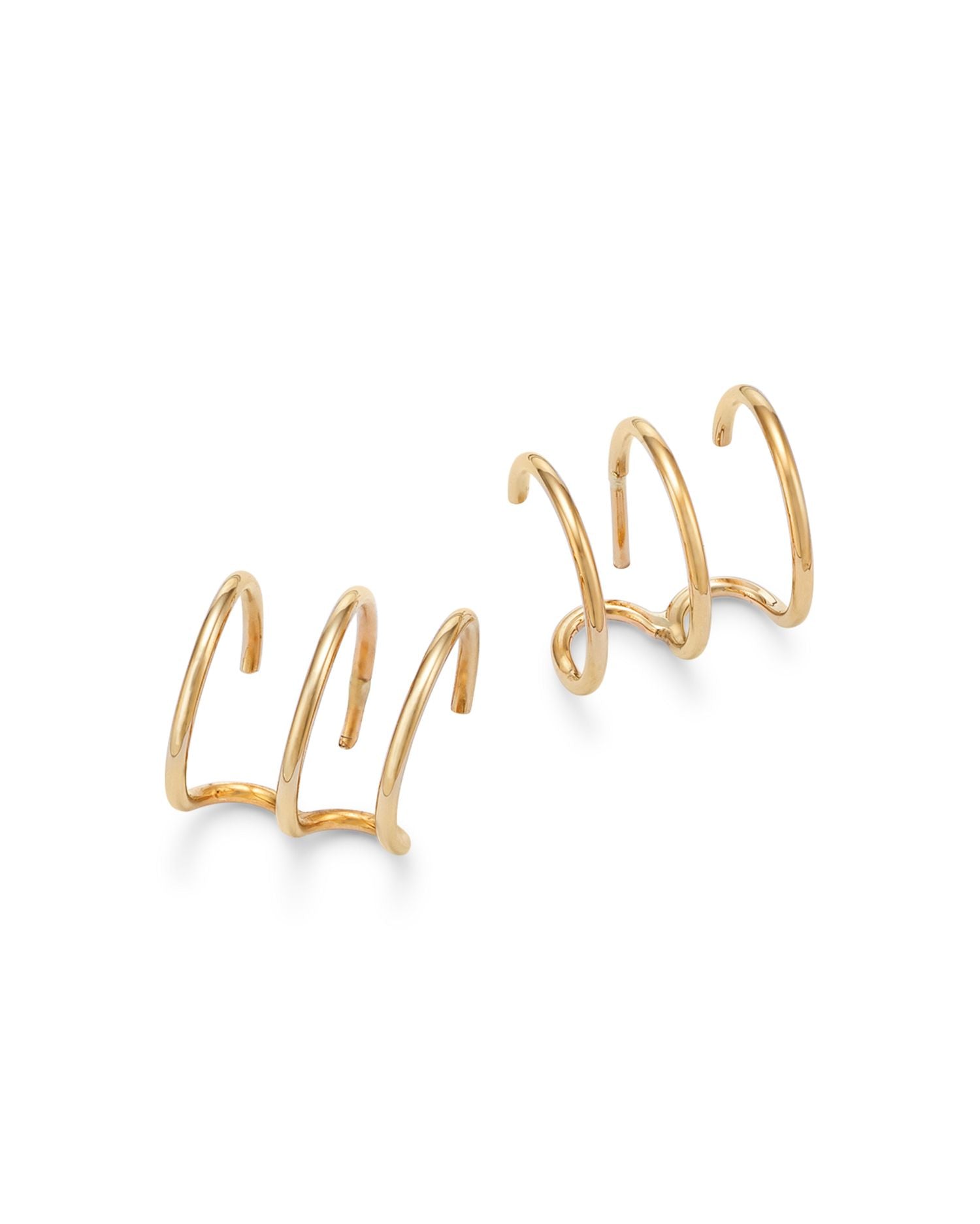 14K Yellow Gold Triple Wire Cuff Earrings
