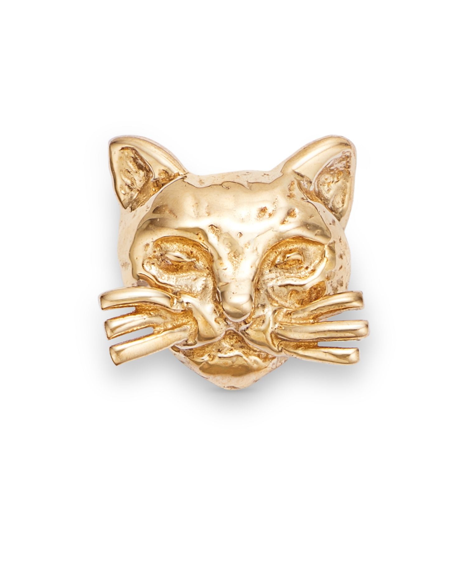 14K Yellow Gold Cat Head Single Stud Earring