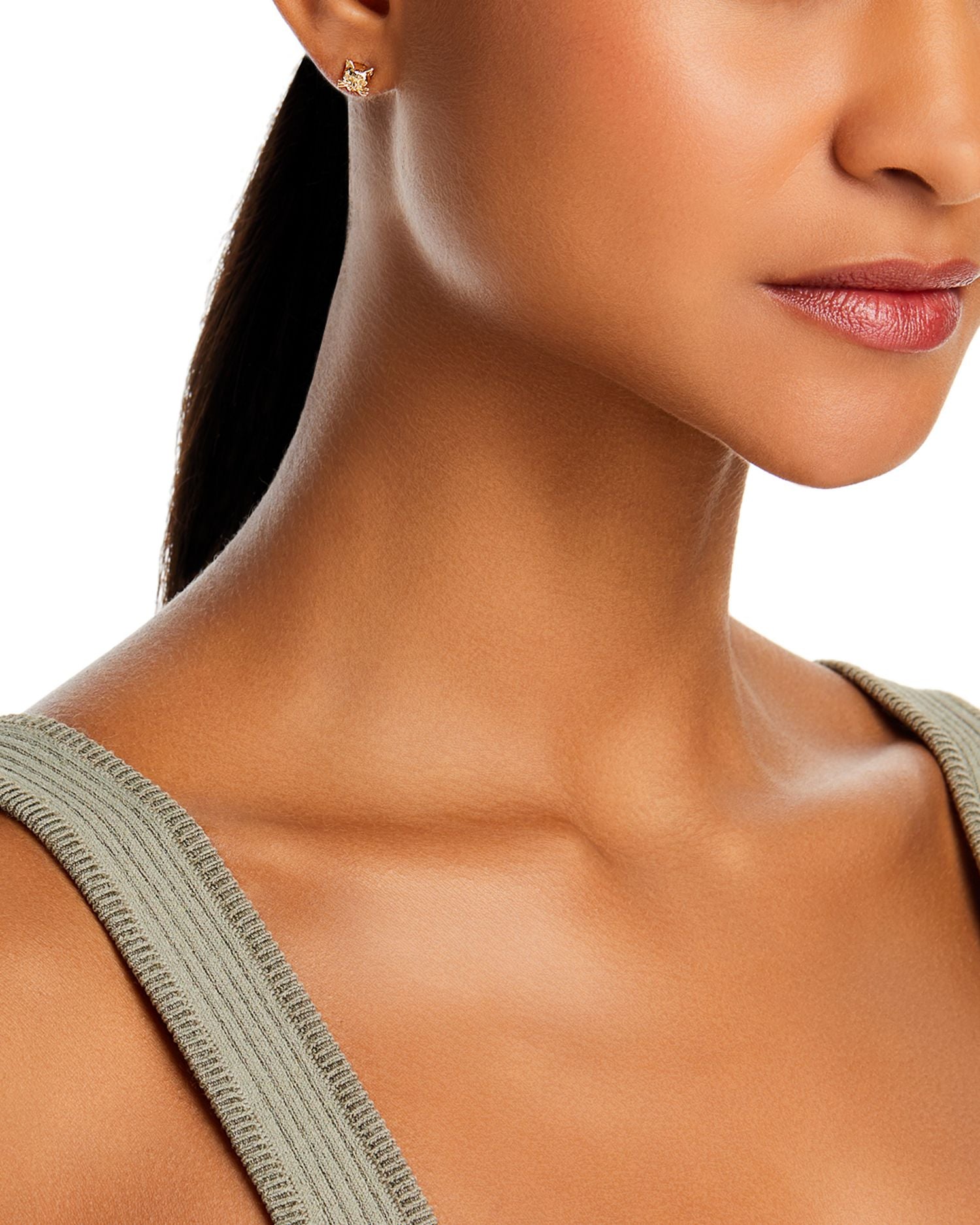 14K Yellow Gold Cat Head Single Stud Earring