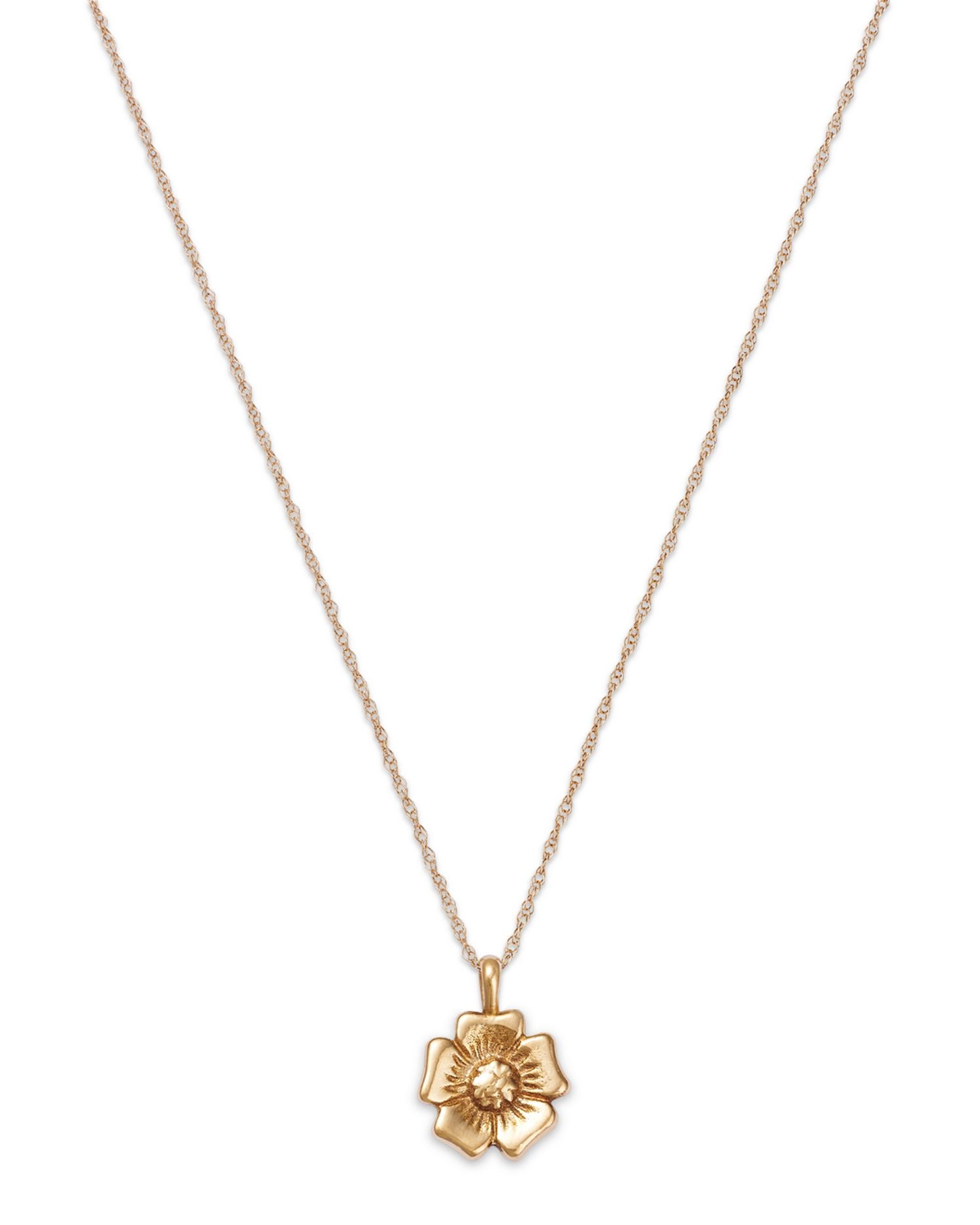 14K Yellow Gold Flower Pendant Necklace, 18'