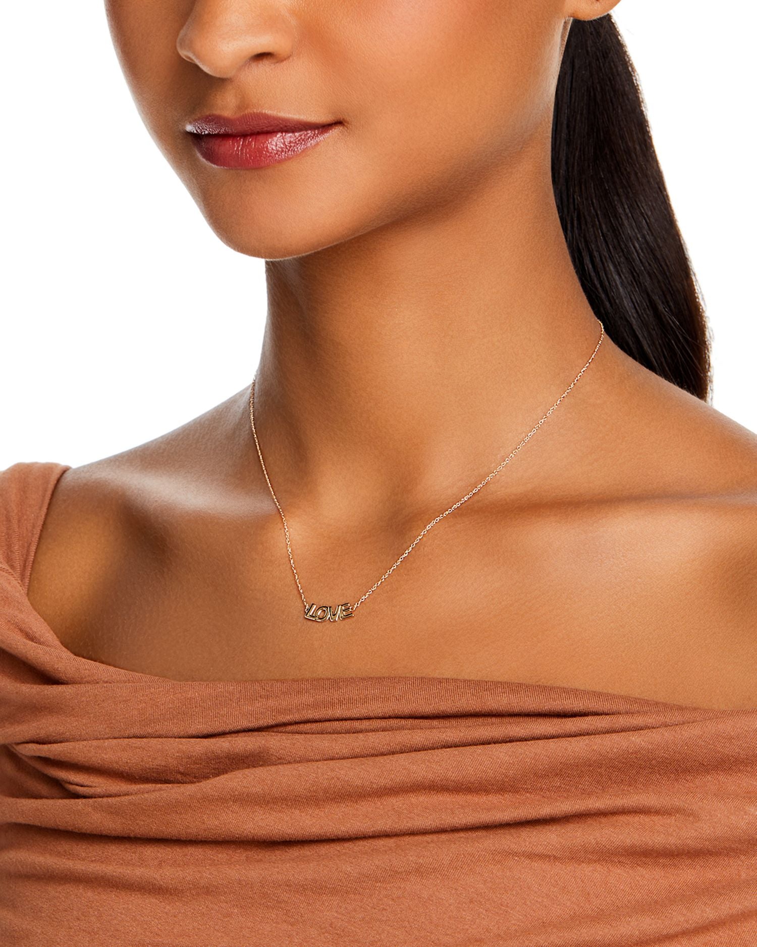 14K Yellow Gold LOVE Pendant Necklace, 16'