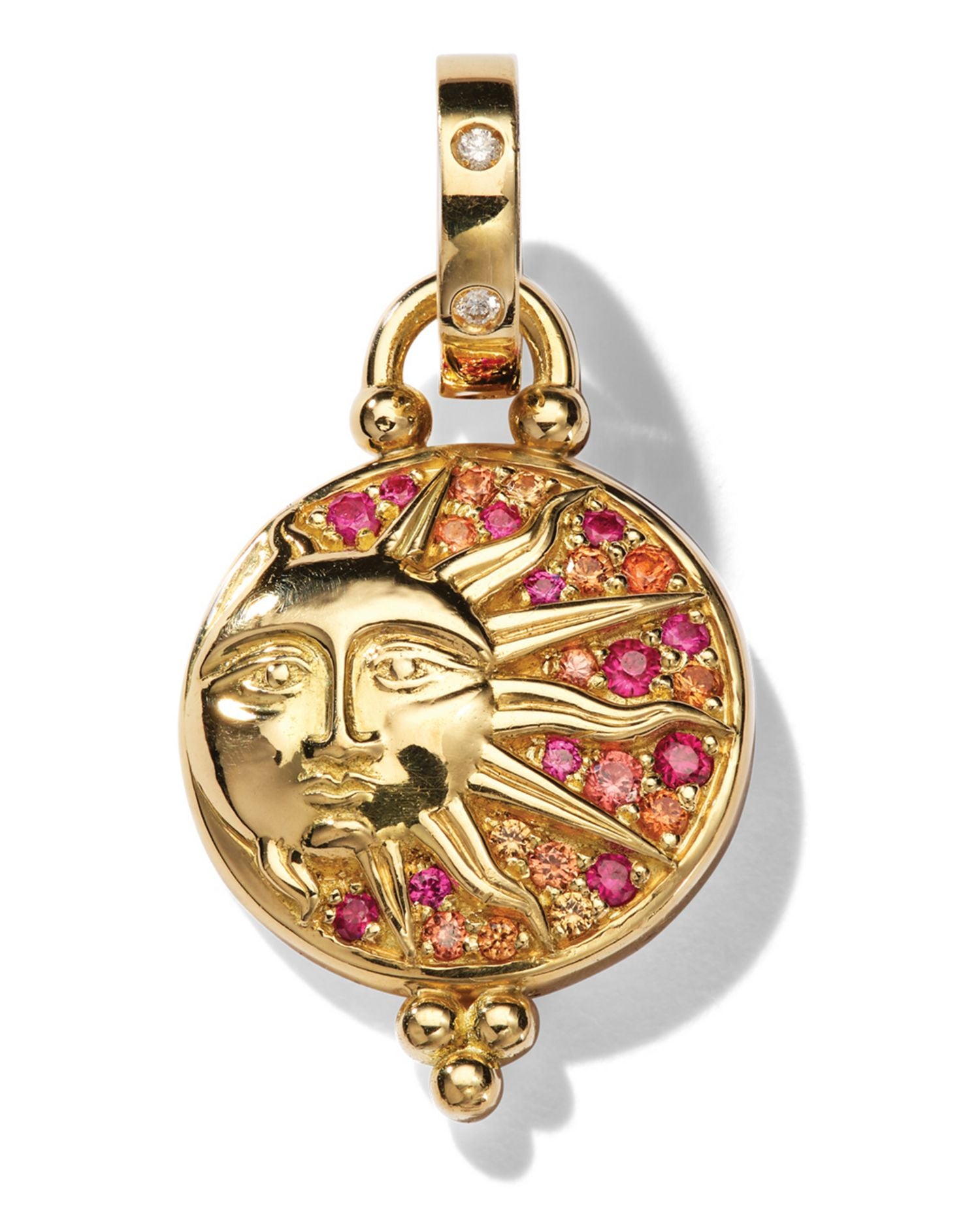 18K Yellow Gold Ruby, Orange Sapphire & Diamond Eclipse Pendant