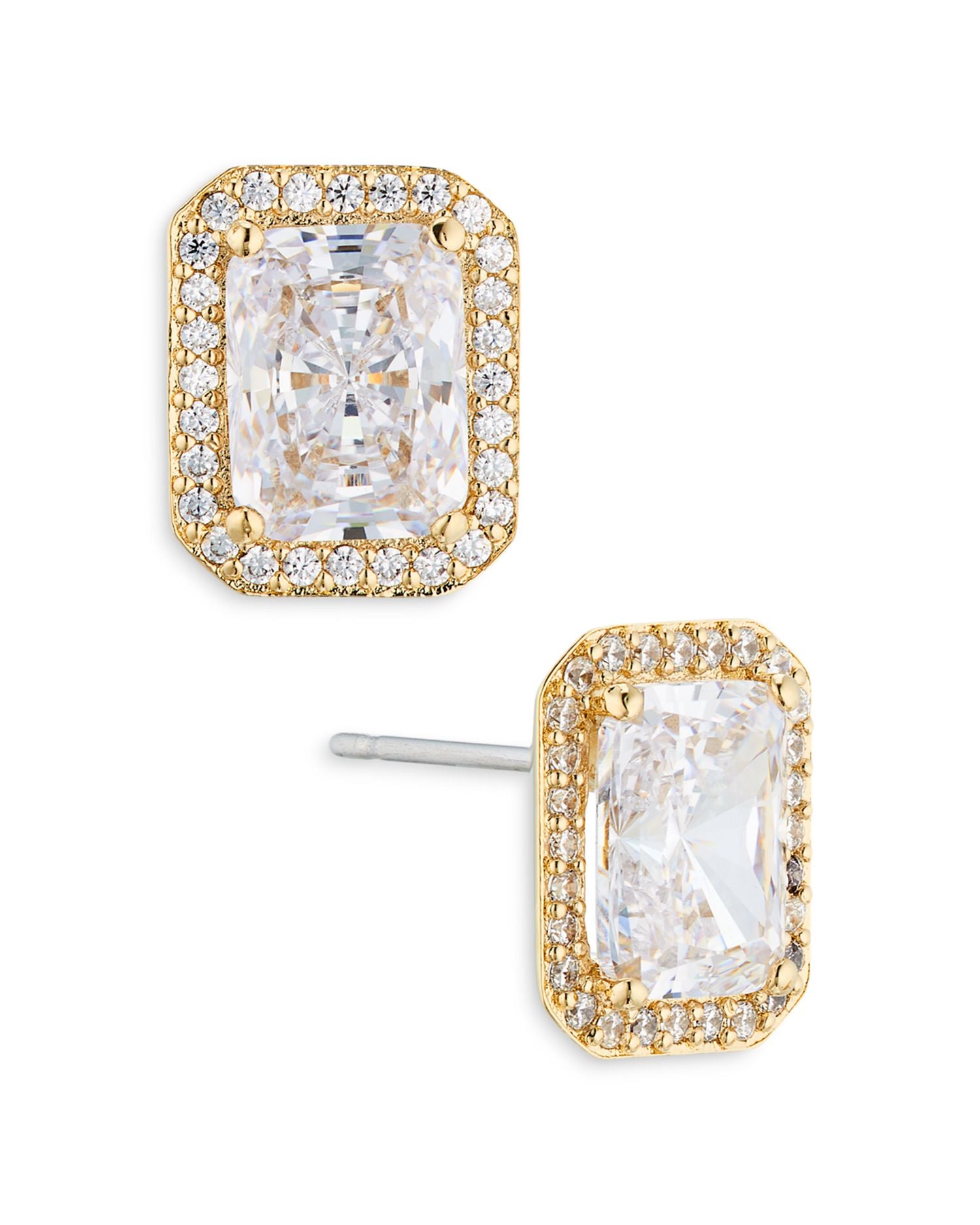 Emerald Cut Halo Stud Earrings
