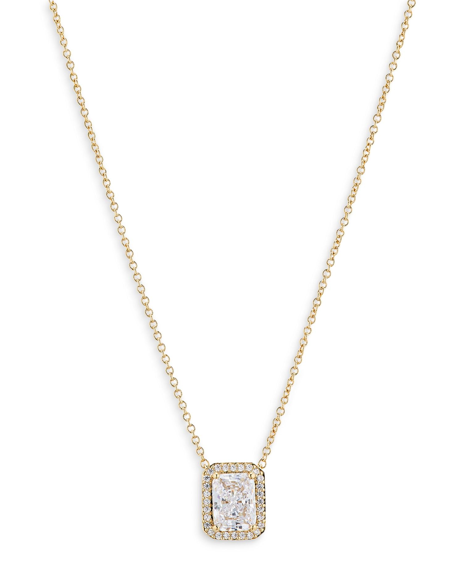 Emerald Cut Halo Pendant Necklace, 16'