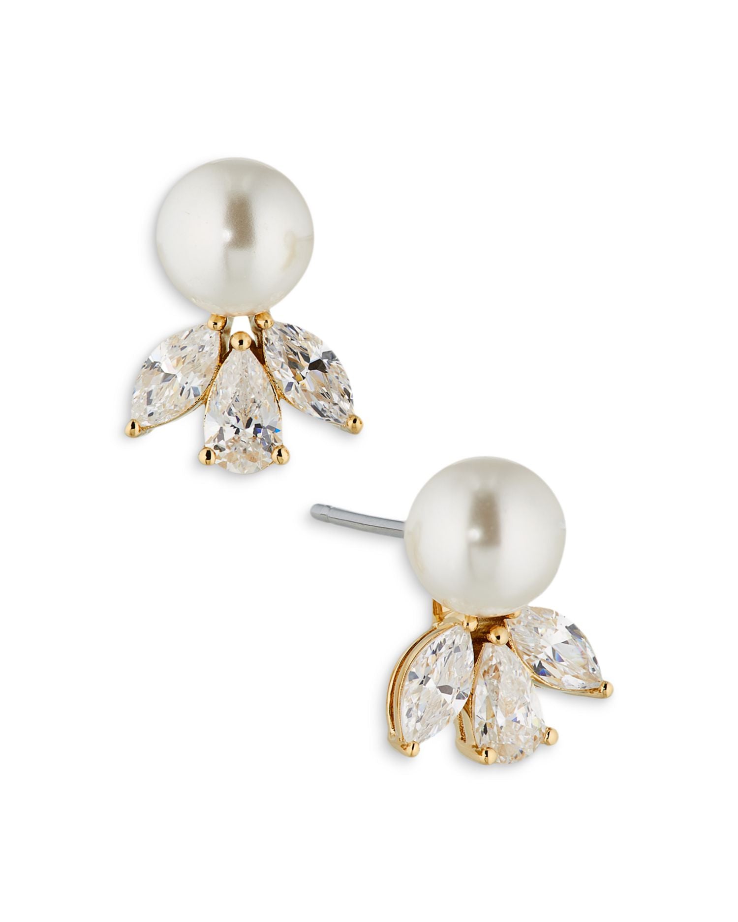 Chiara Imitation Pearl & Three Stone Stud Earrings