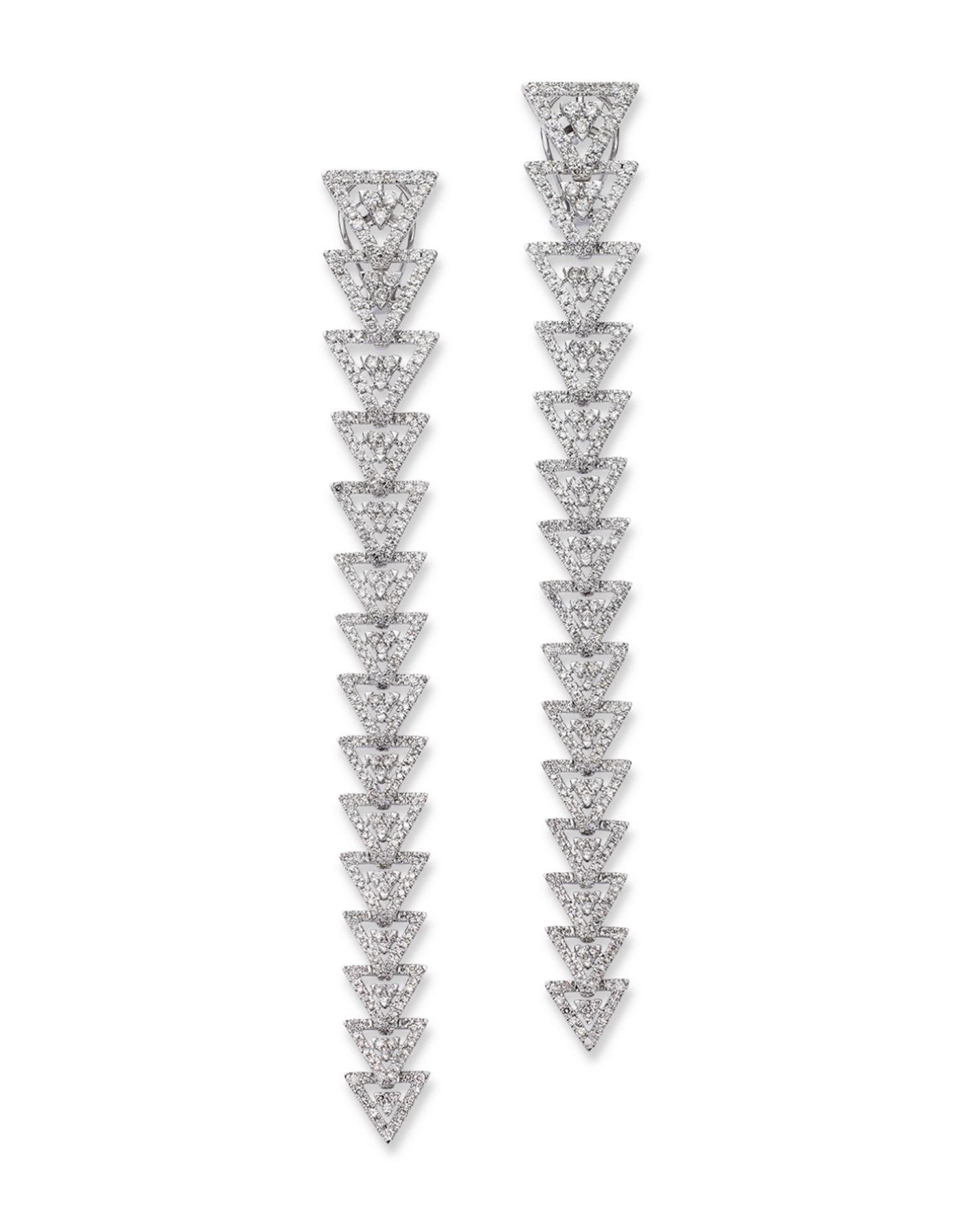 Diamond Triangle Drop Earrings in 14K White Gold, 4.0 ct. t.w.