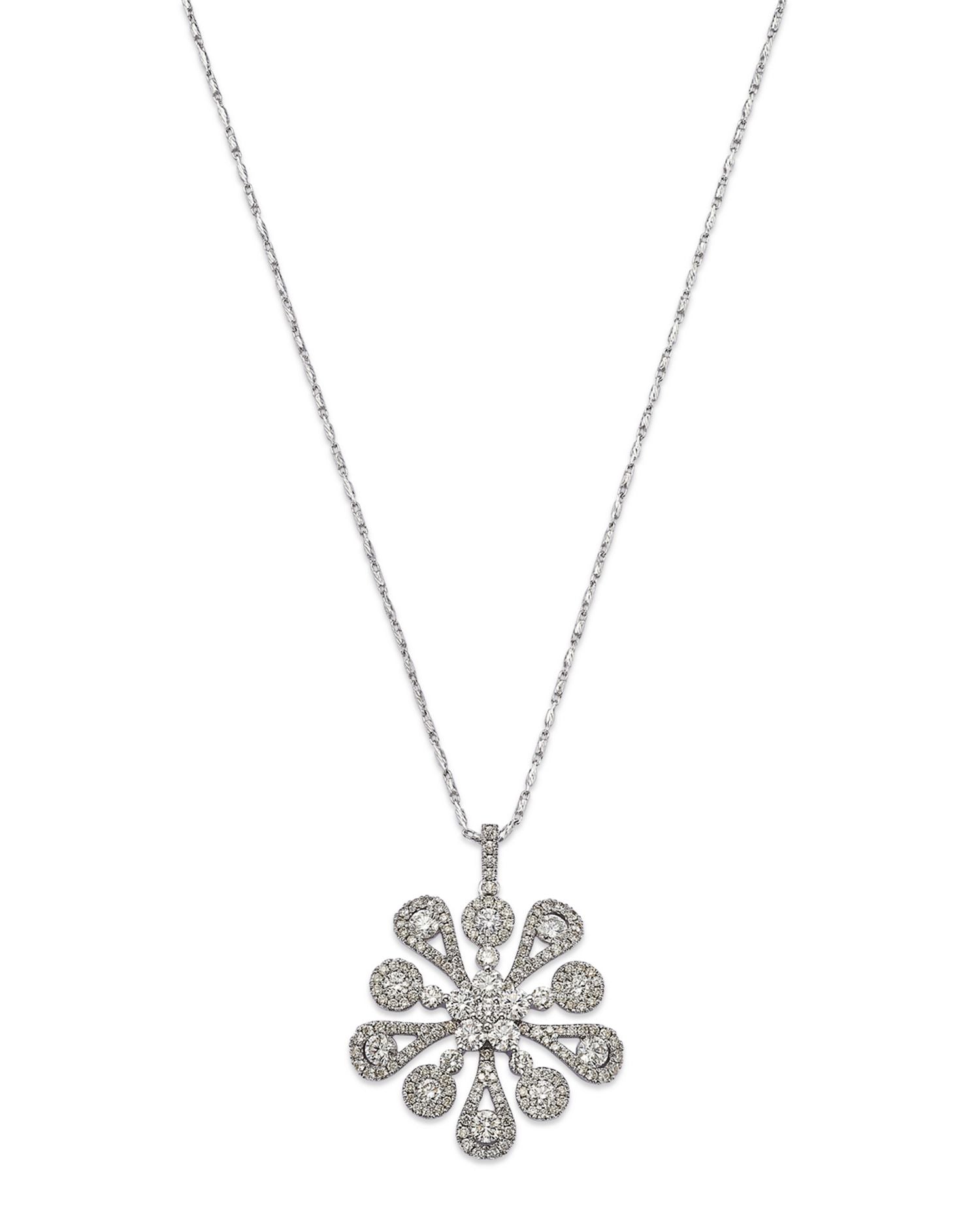 Diamond Flower Pendant Necklace in 14K White Gold, 2.30 ct. t.w.