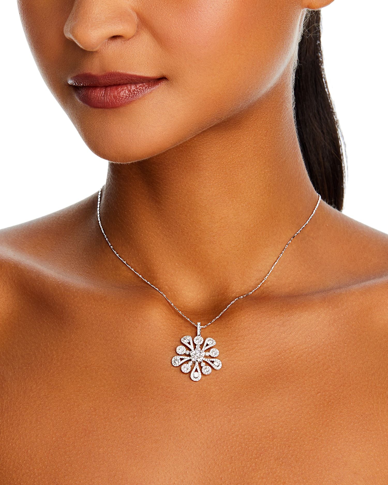 Diamond Flower Pendant Necklace in 14K White Gold, 2.30 ct. t.w.