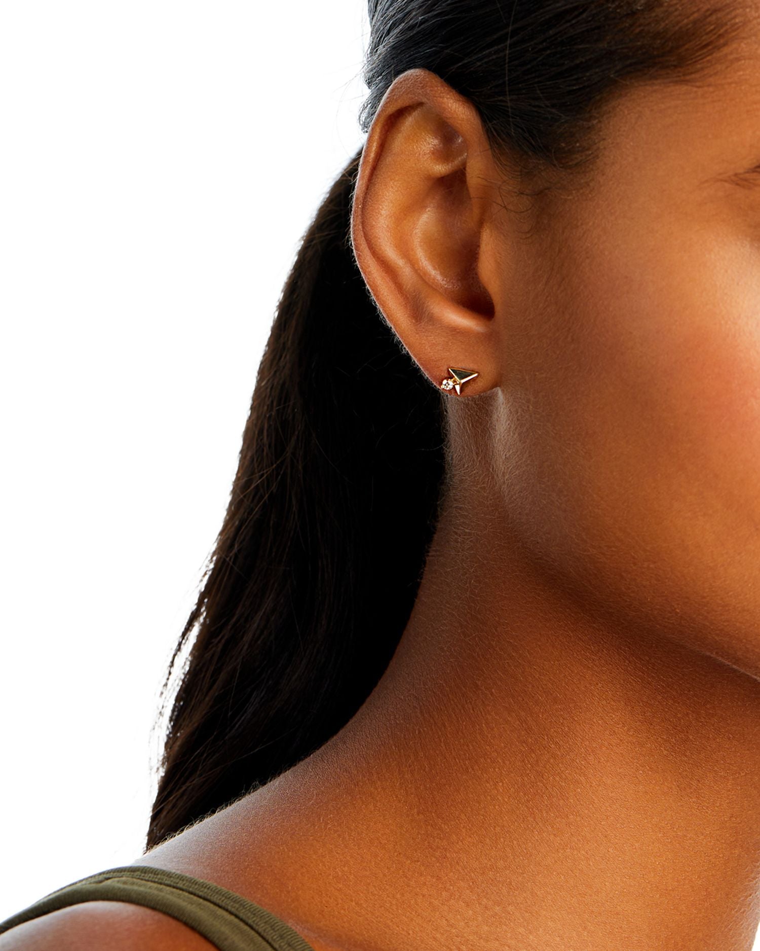 14K Yellow Gold Diamond Pyramid Single Stud Earring