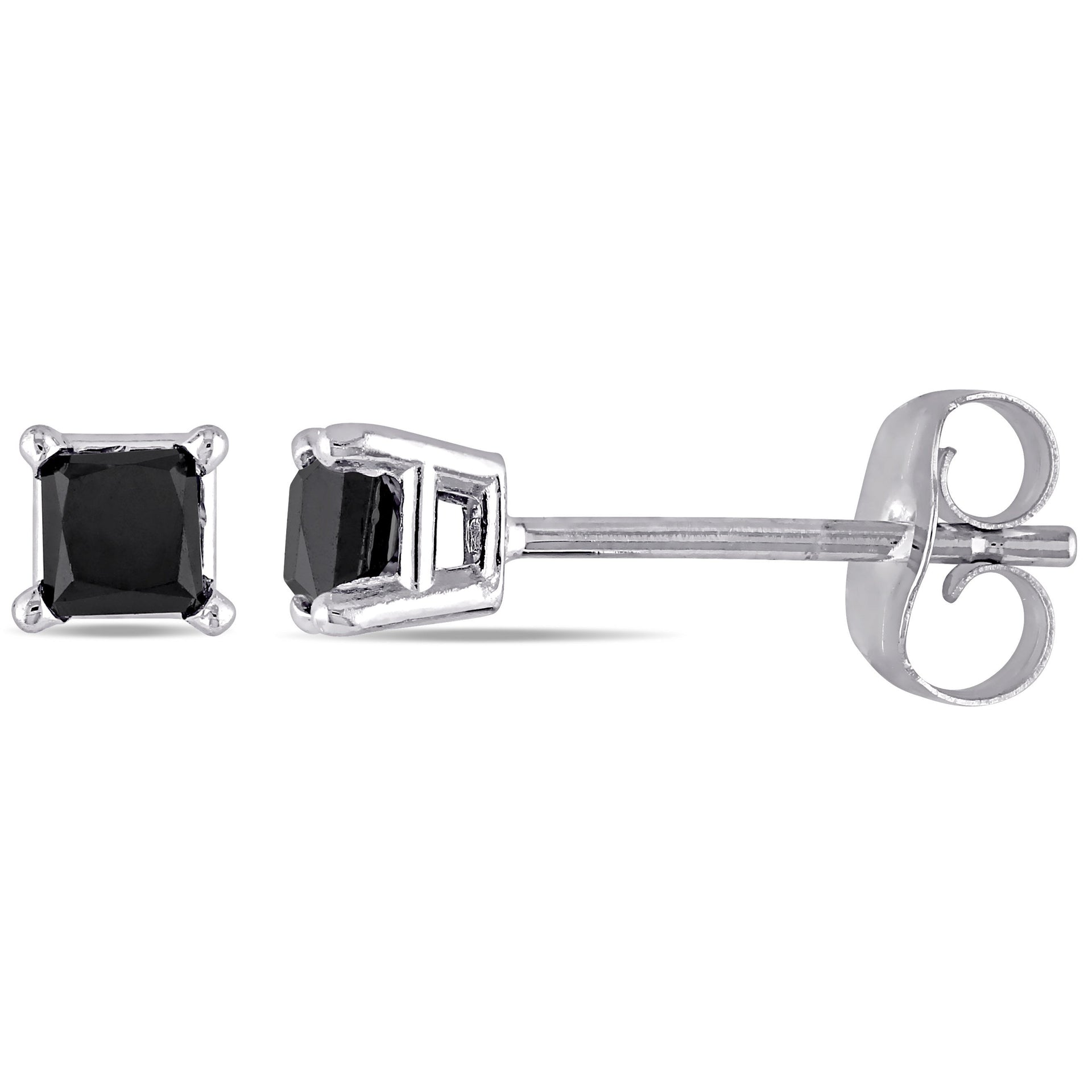 1ct TW Princess Cut Black Diamond Stud Earrings in 10k White Gold