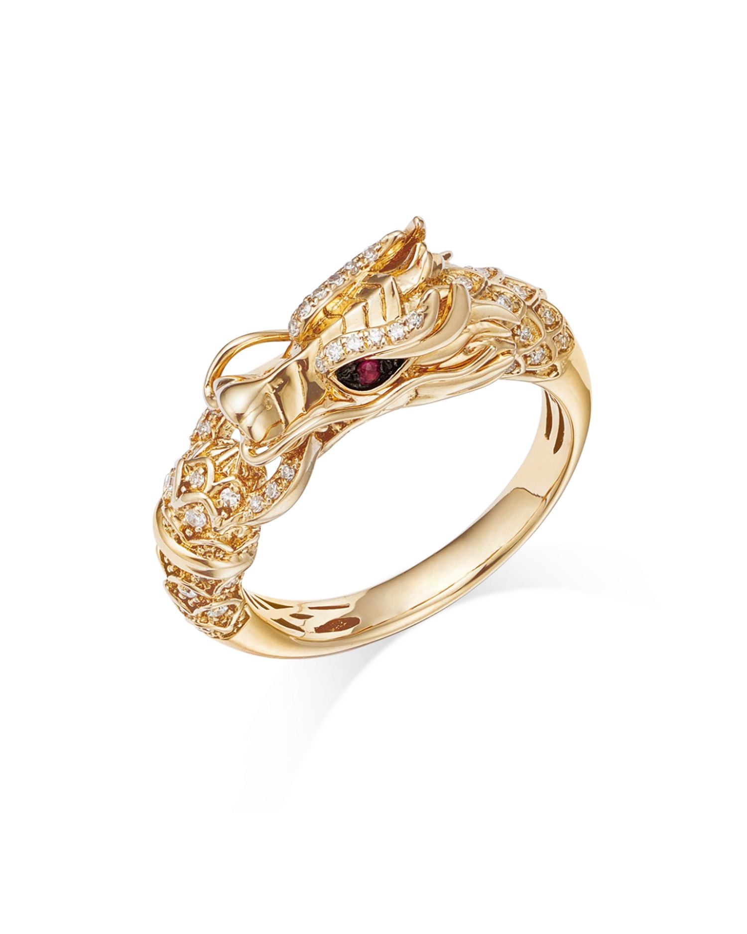 Diamond & Ruby Accent Dragon Ring in 14K Yellow Gold