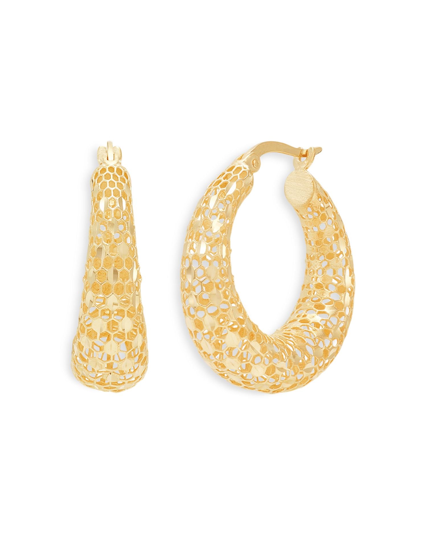 14K Yellow Gold Mesh Design Hoop Earrings - Exclusive