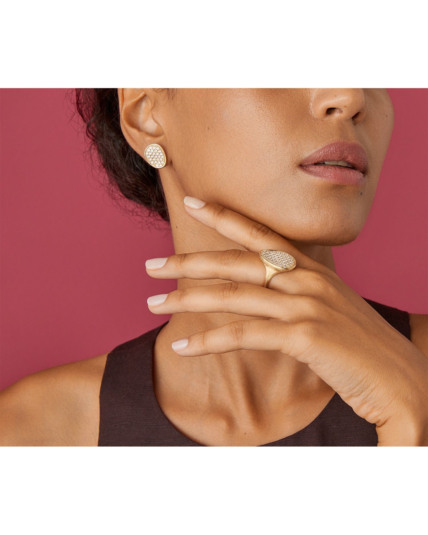 18K Yellow Gold Lunaria Alta Diamond Pavé Stud Earrings