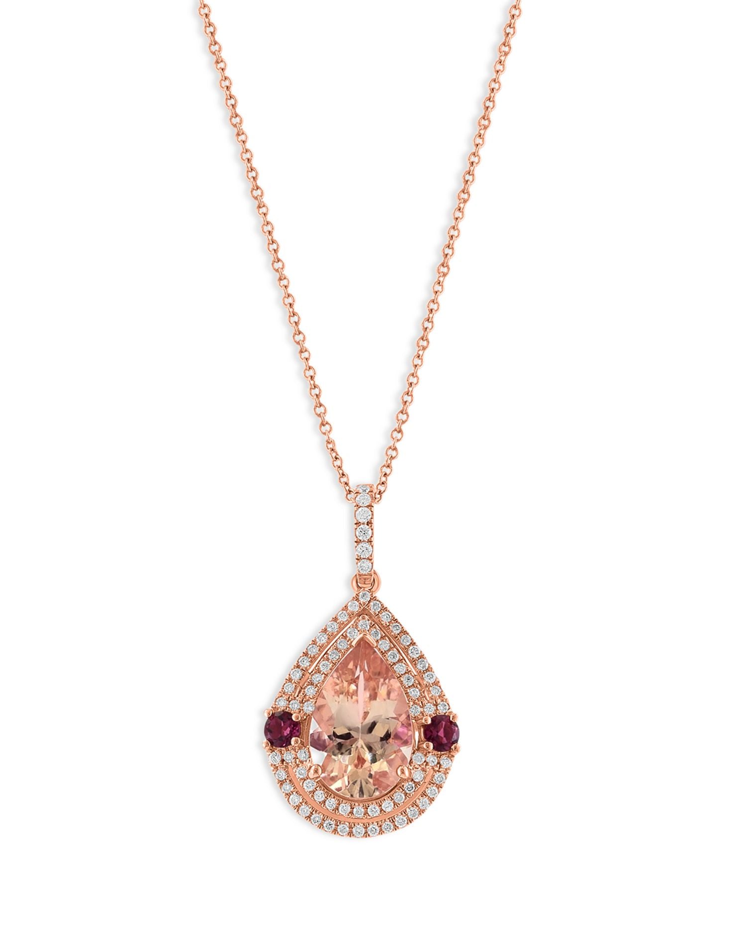 Pink Tourmaline, Morganite & Diamond Pendant Necklace in 14K Rose Gold