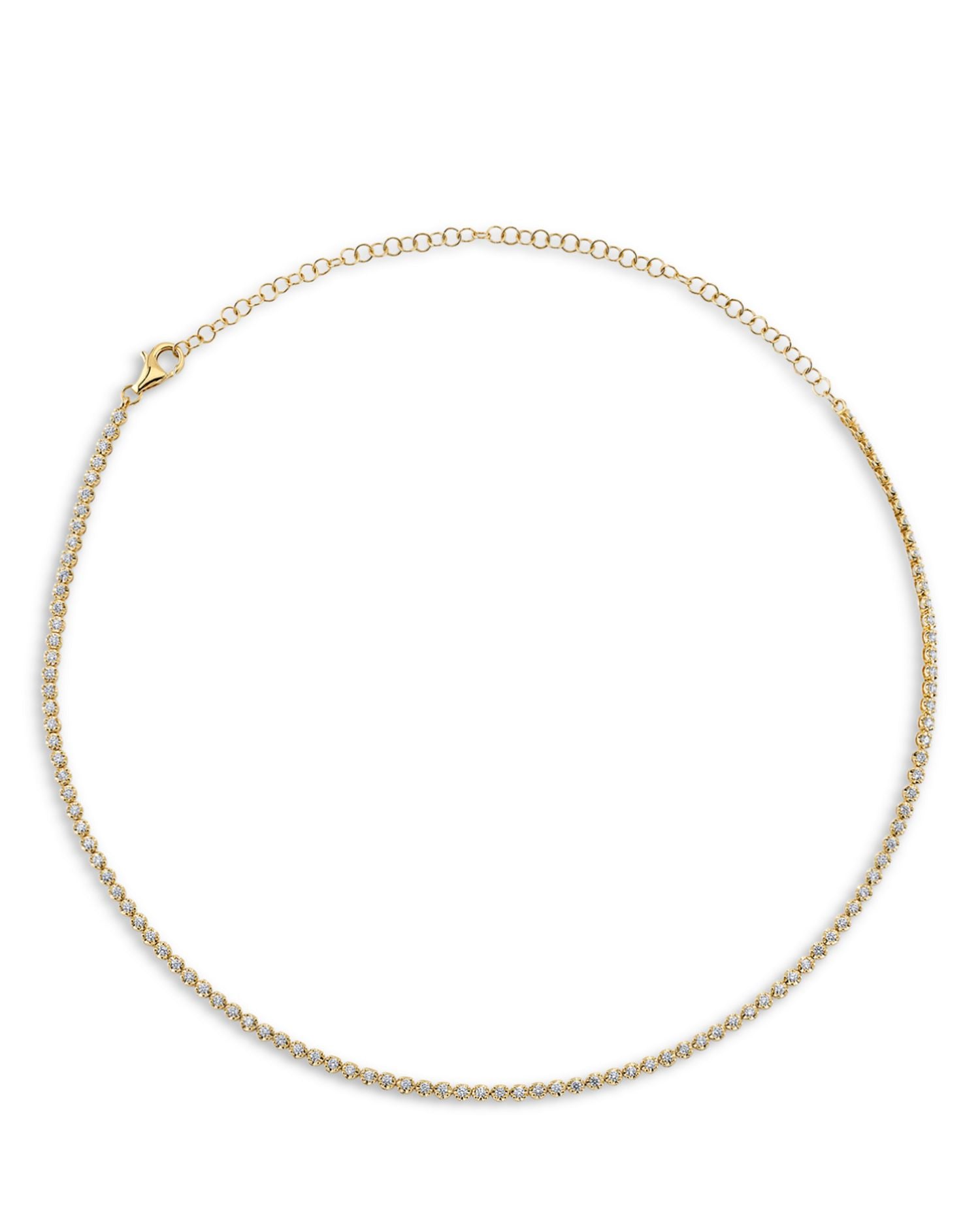 14K Yellow Gold Diamond Tennis Necklace, 13"-18"