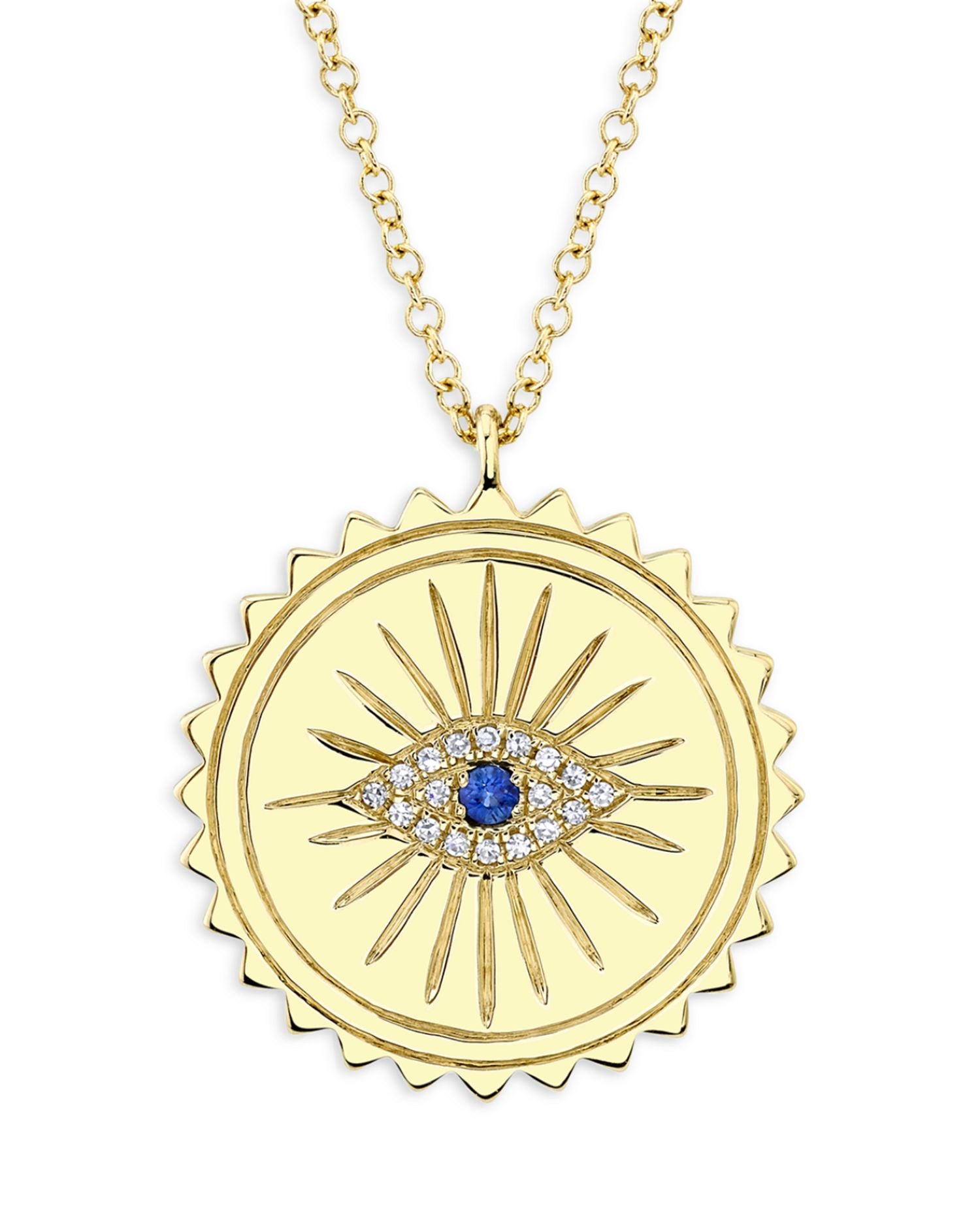 14K Yellow Gold Diamond & Sapphire Eye Pendant Necklace, 17'-18'