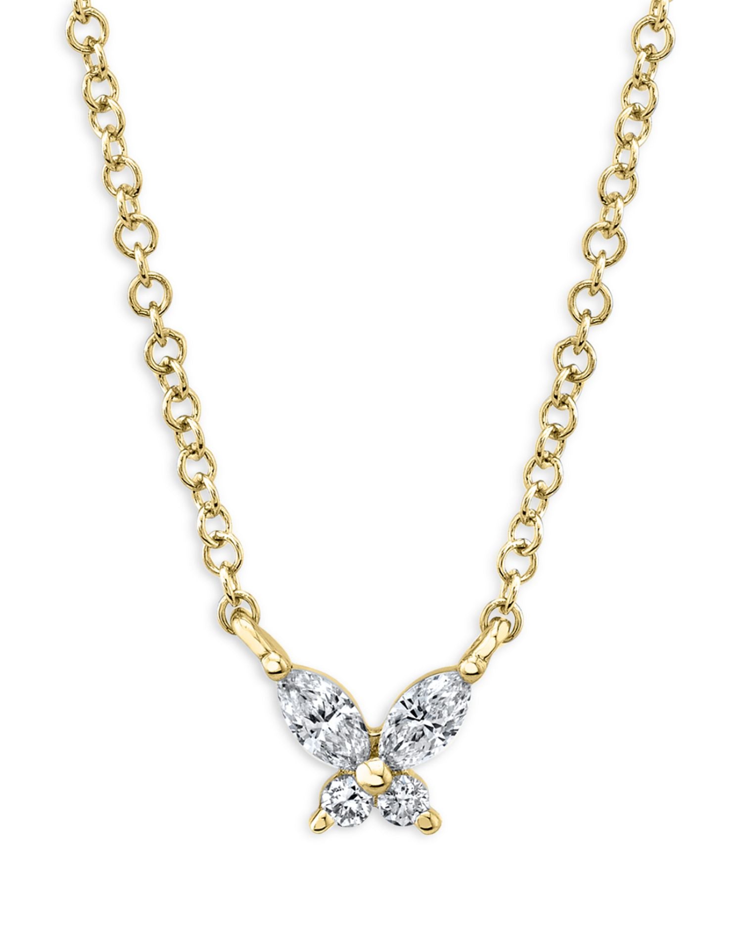 14K Yellow Gold Diamond Butterfly Pendant Necklace, 17'-18'