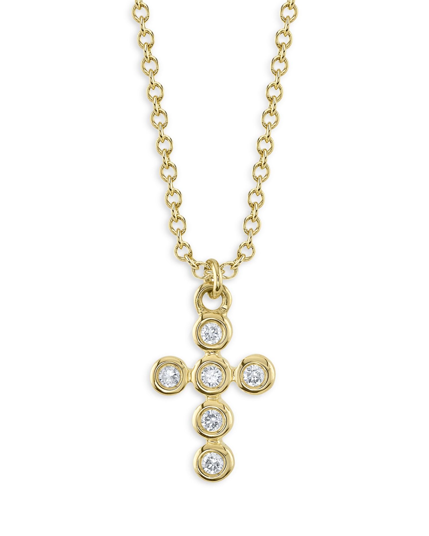 14K Yellow Gold Diamond Cross Pendant Necklace, 17'-18'