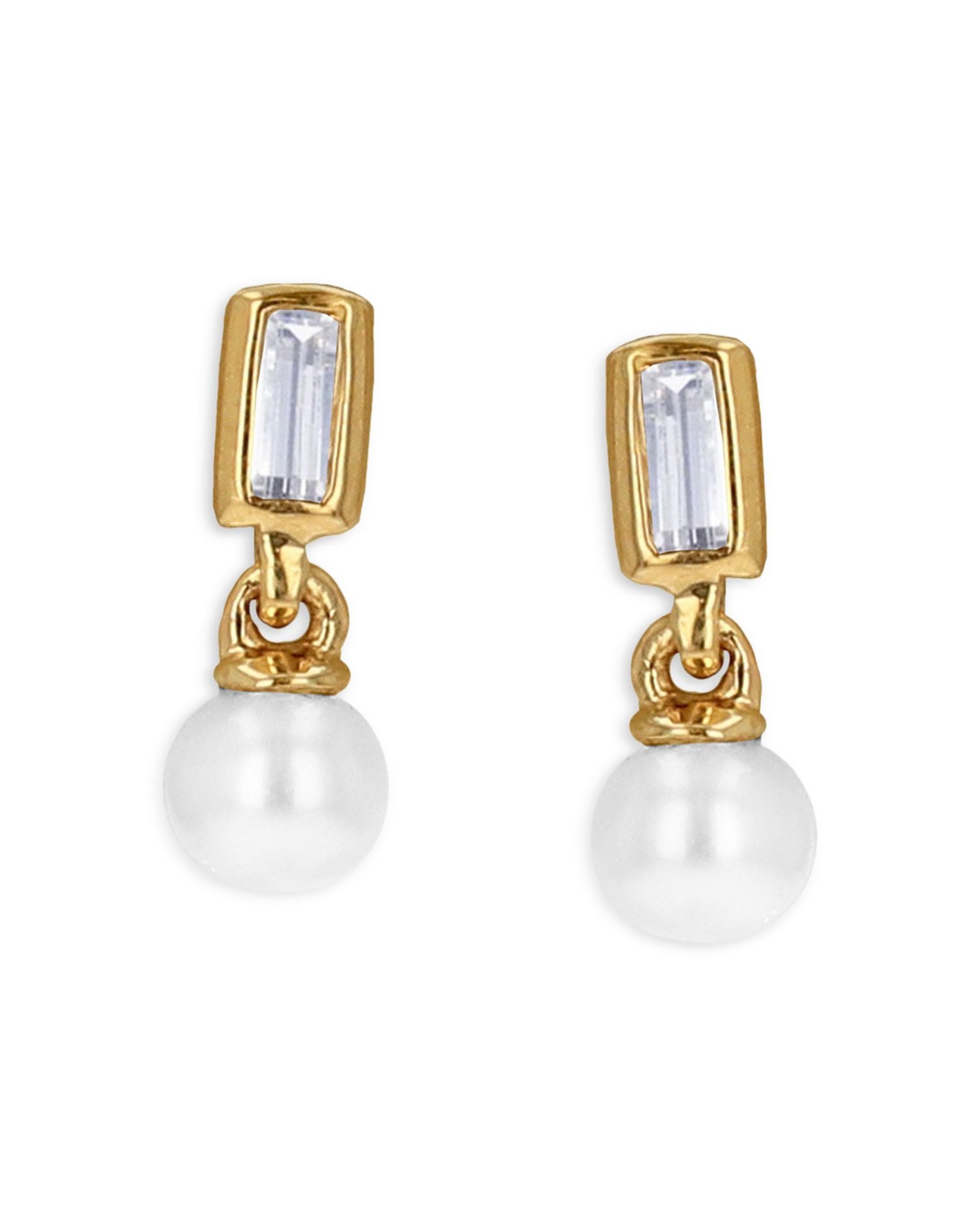 14K Yellow Gold Diamond & Pearl Drop Earrings