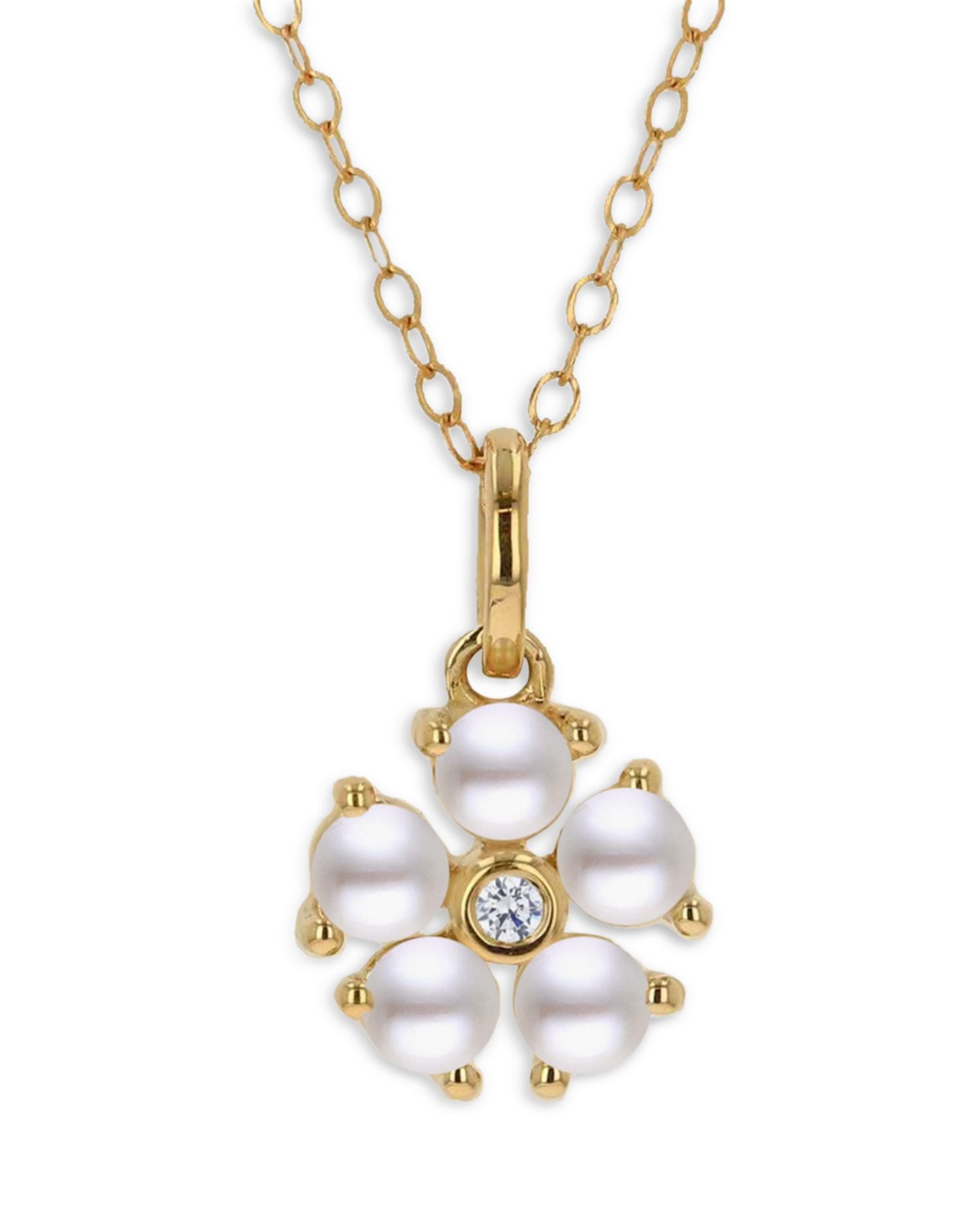 14K Yellow Gold Cultured Freshwater Pearl & Diamond Flower Pendant Necklace, 18'