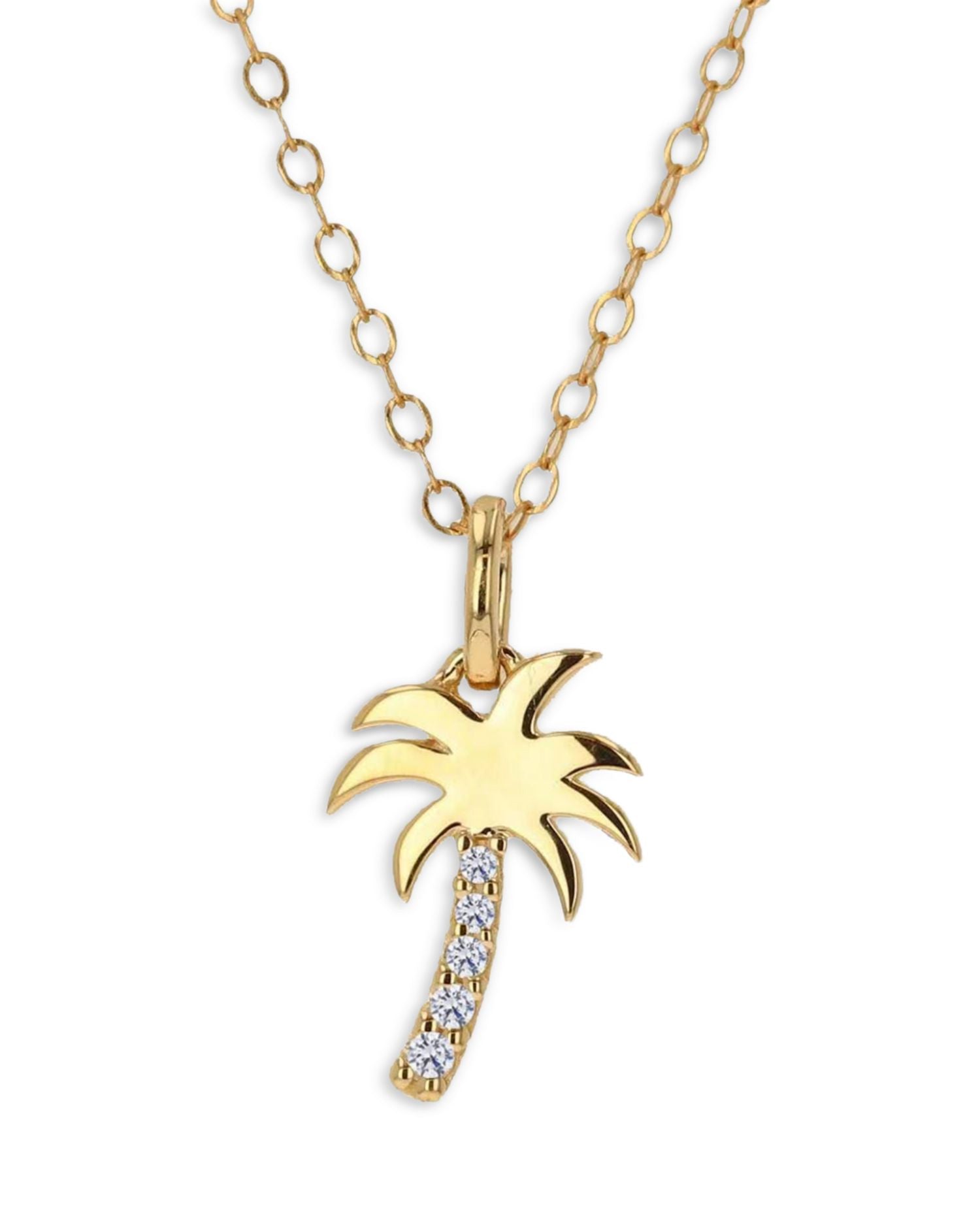 14K Yellow Gold Diamond Palm Tree Pendant Necklace, 18'