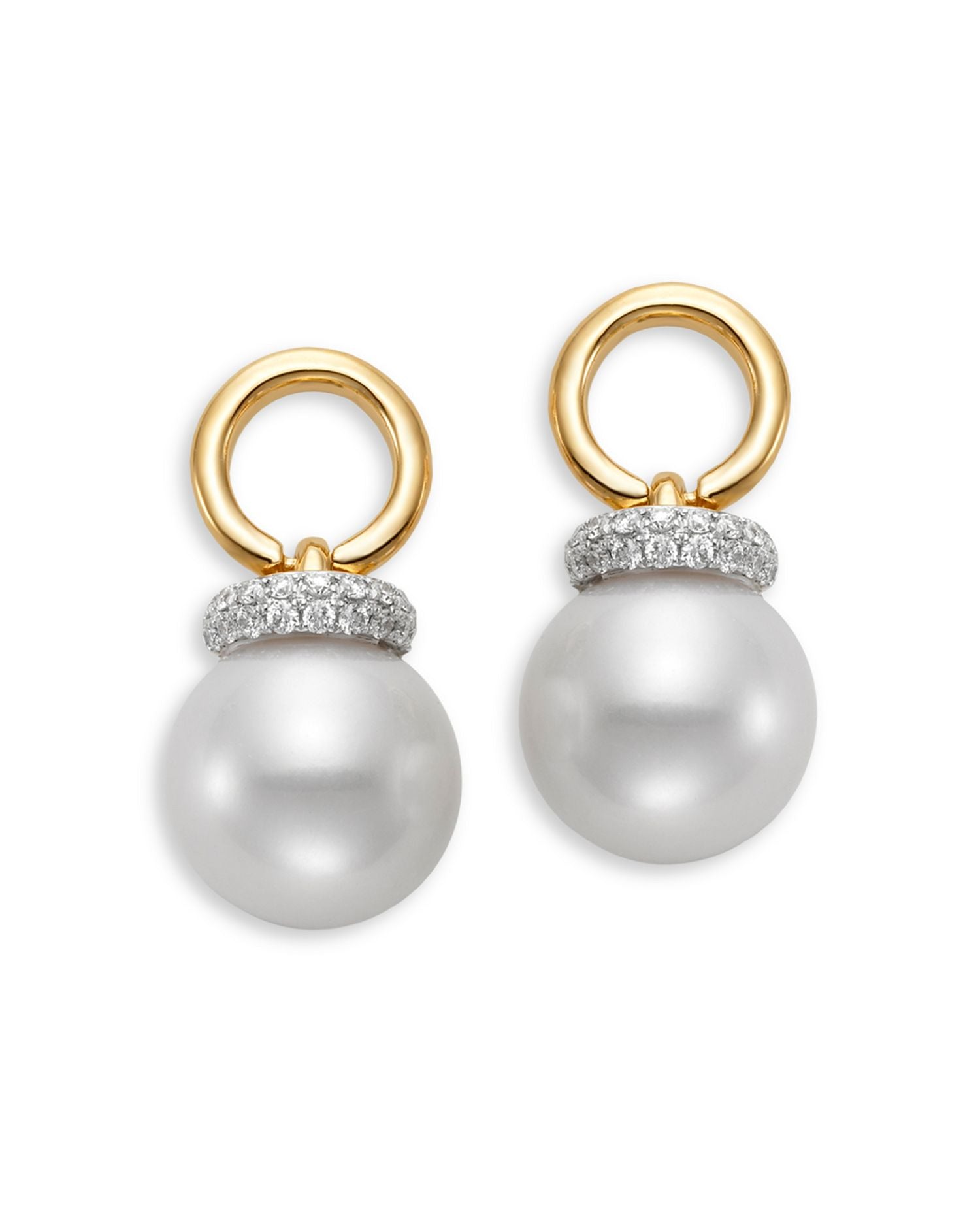 Cultured Freshwater Pearl & Diamond Circle Drop Earrings in 14K Yellow Gold