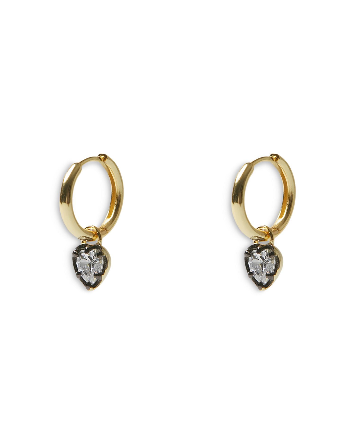 Cubic Zirconia Heart Charm Hoop Earrings in 18K Gold Plated Sterling Silver