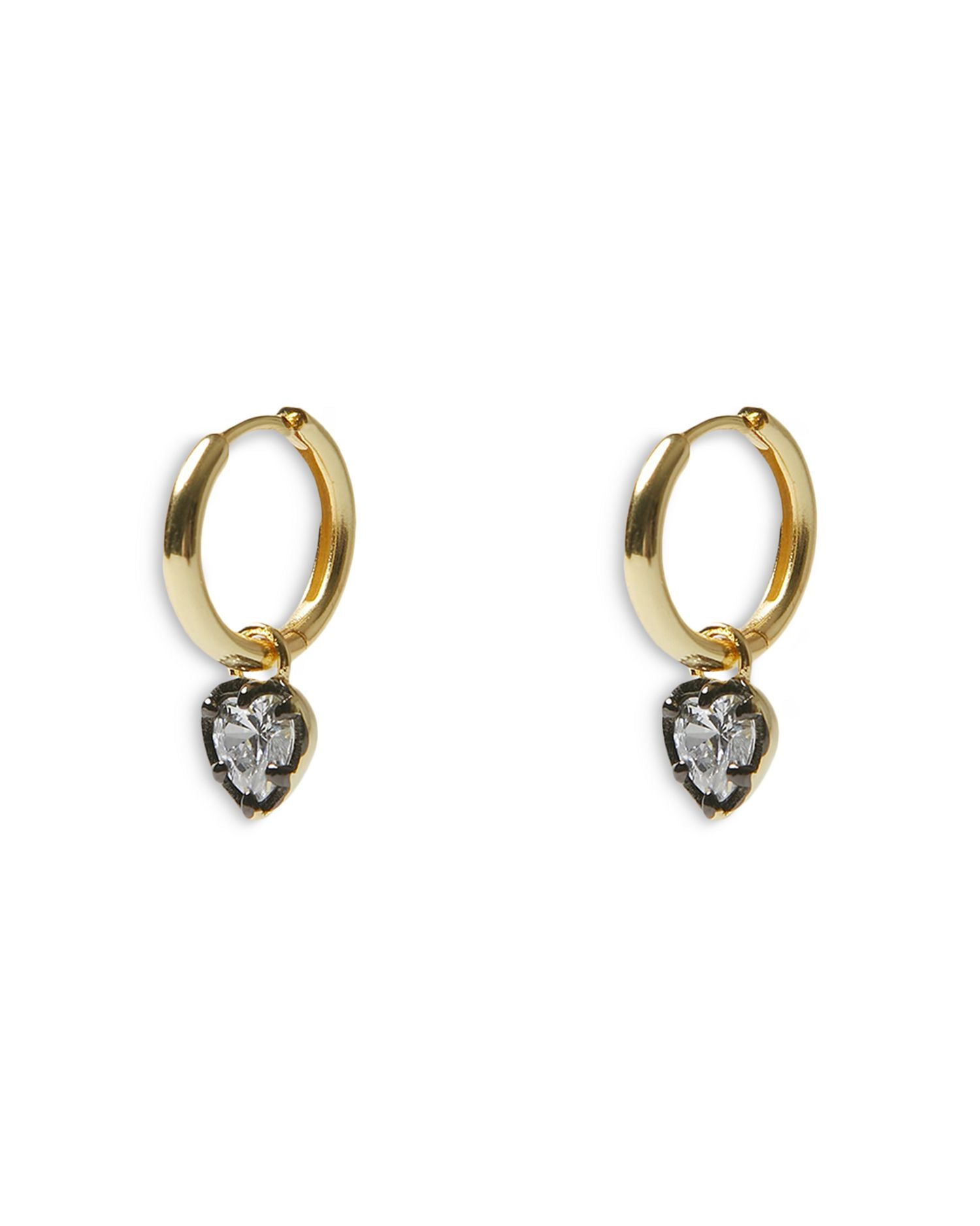 Cubic Zirconia Heart Charm Hoop Earrings in 18K Gold Plated Sterling Silver