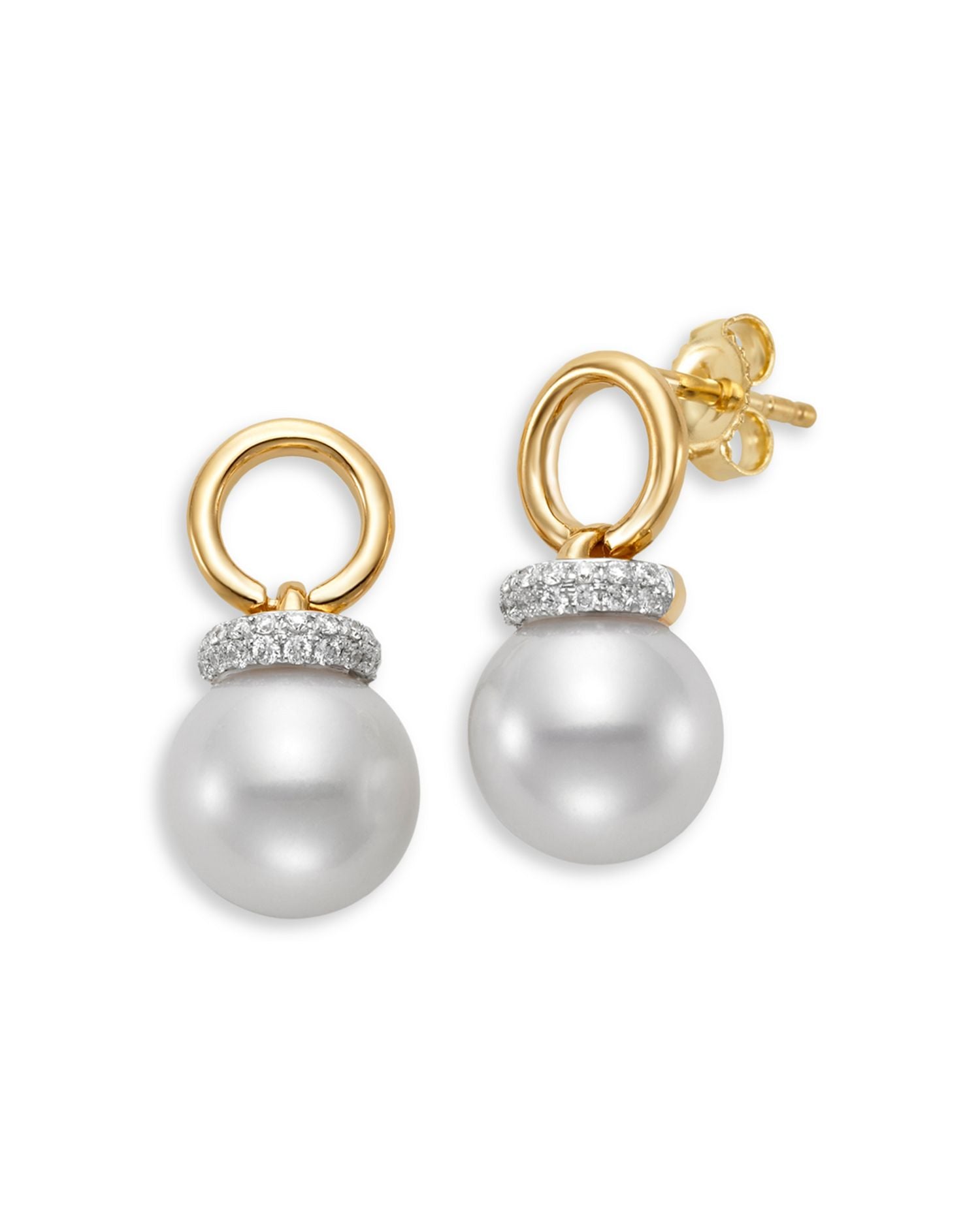 Cultured Freshwater Pearl & Diamond Circle Drop Earrings in 14K Yellow Gold