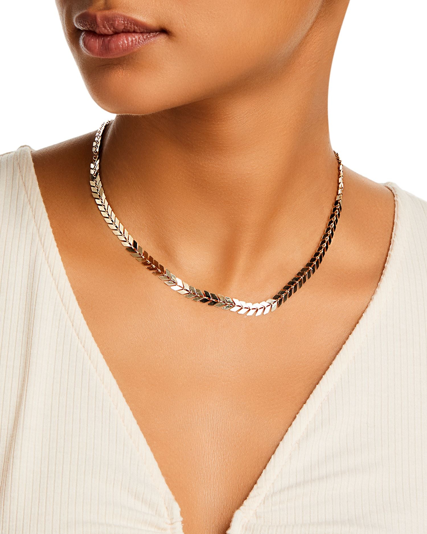 Chevron Link Chain Necklace in 14K Yellow Gold, 16-18'