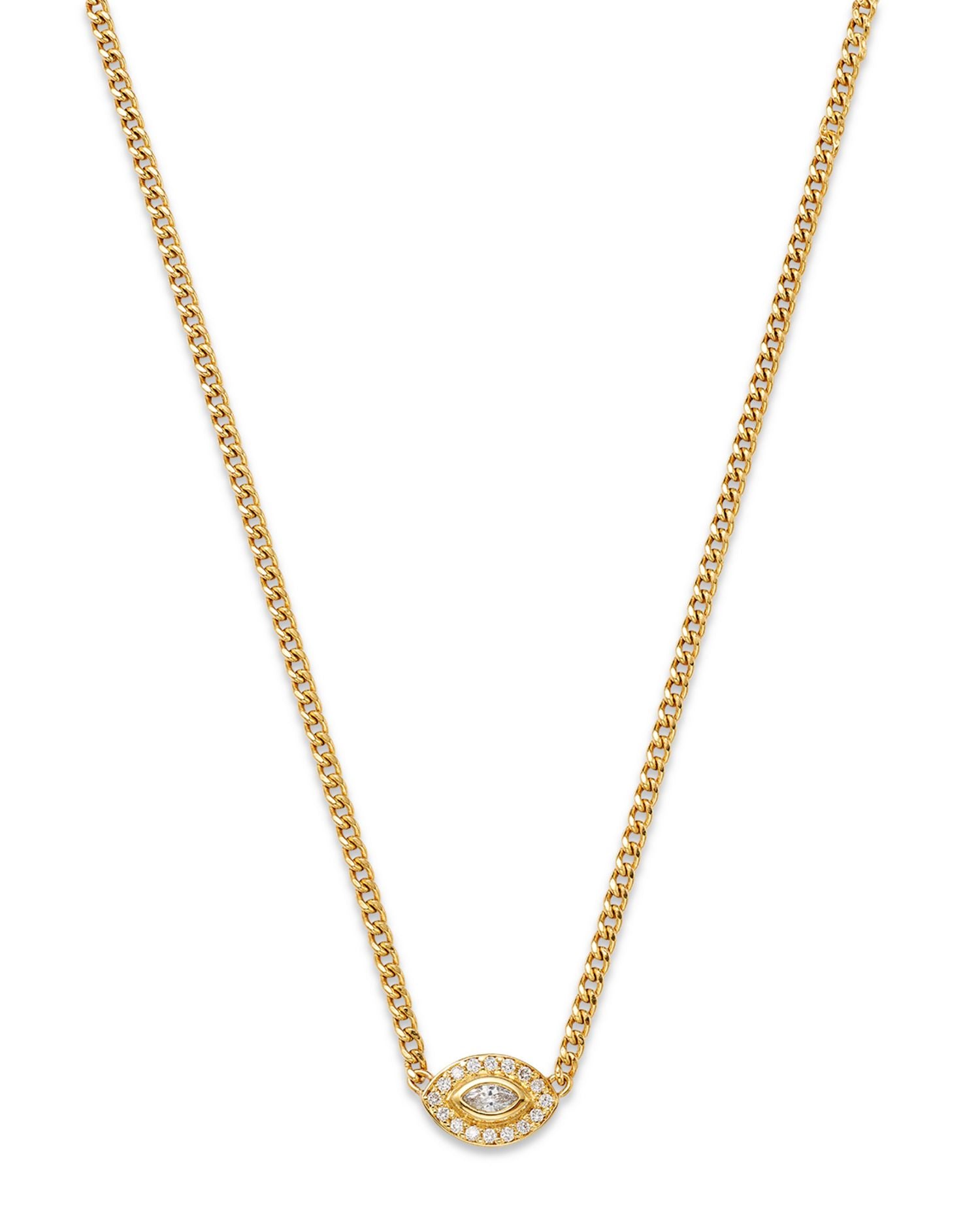 14K Yellow Gold Diamond Eye Pendant Necklace, 14'-16'