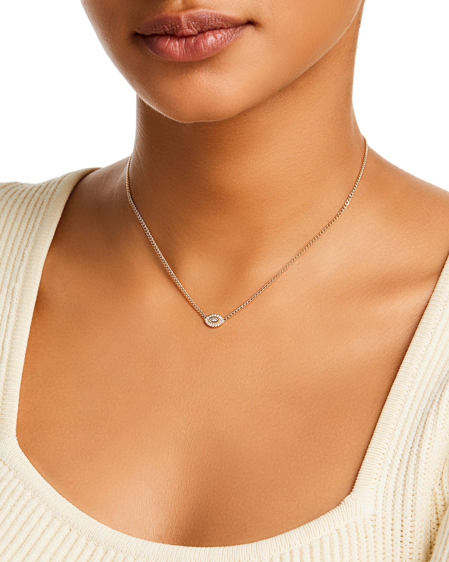 14K Yellow Gold Diamond Eye Pendant Necklace, 14'-16'