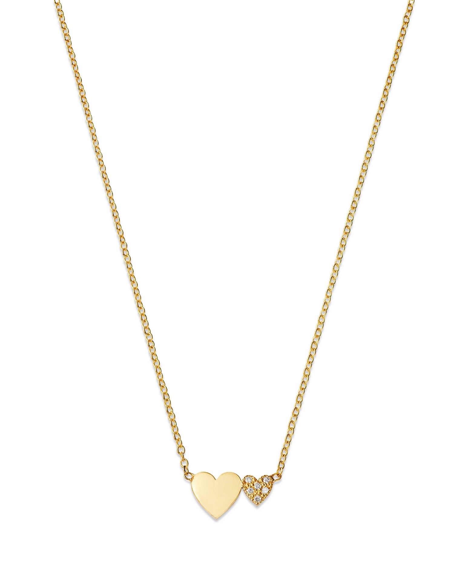 14K Yellow Gold Midi Bitty Symbols Diamond & Polished Double Heart Pendant Necklace, 14-16'