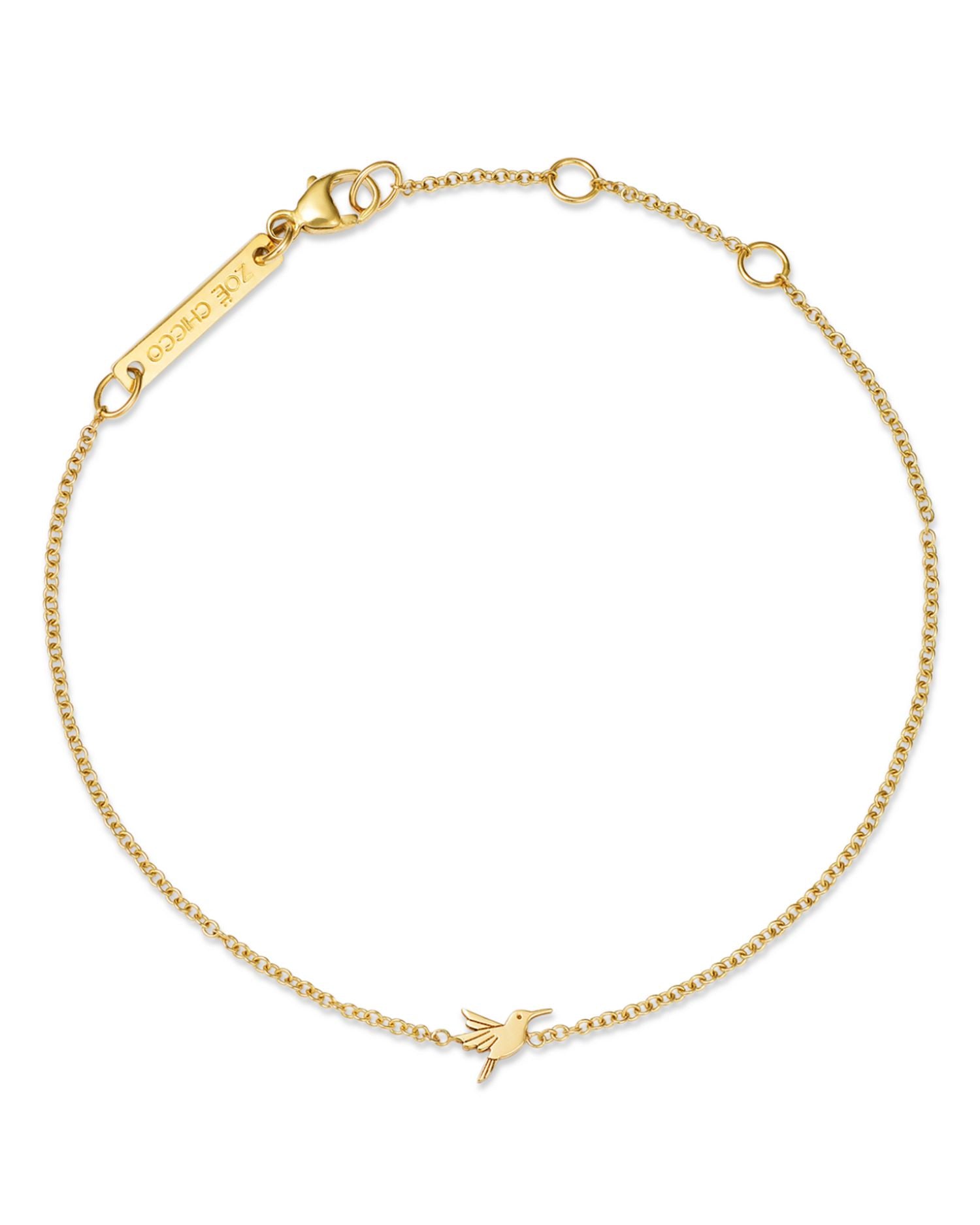 14K Yellow Gold Itty Bitty Symbols Hummingbird Link Chain Bracelet