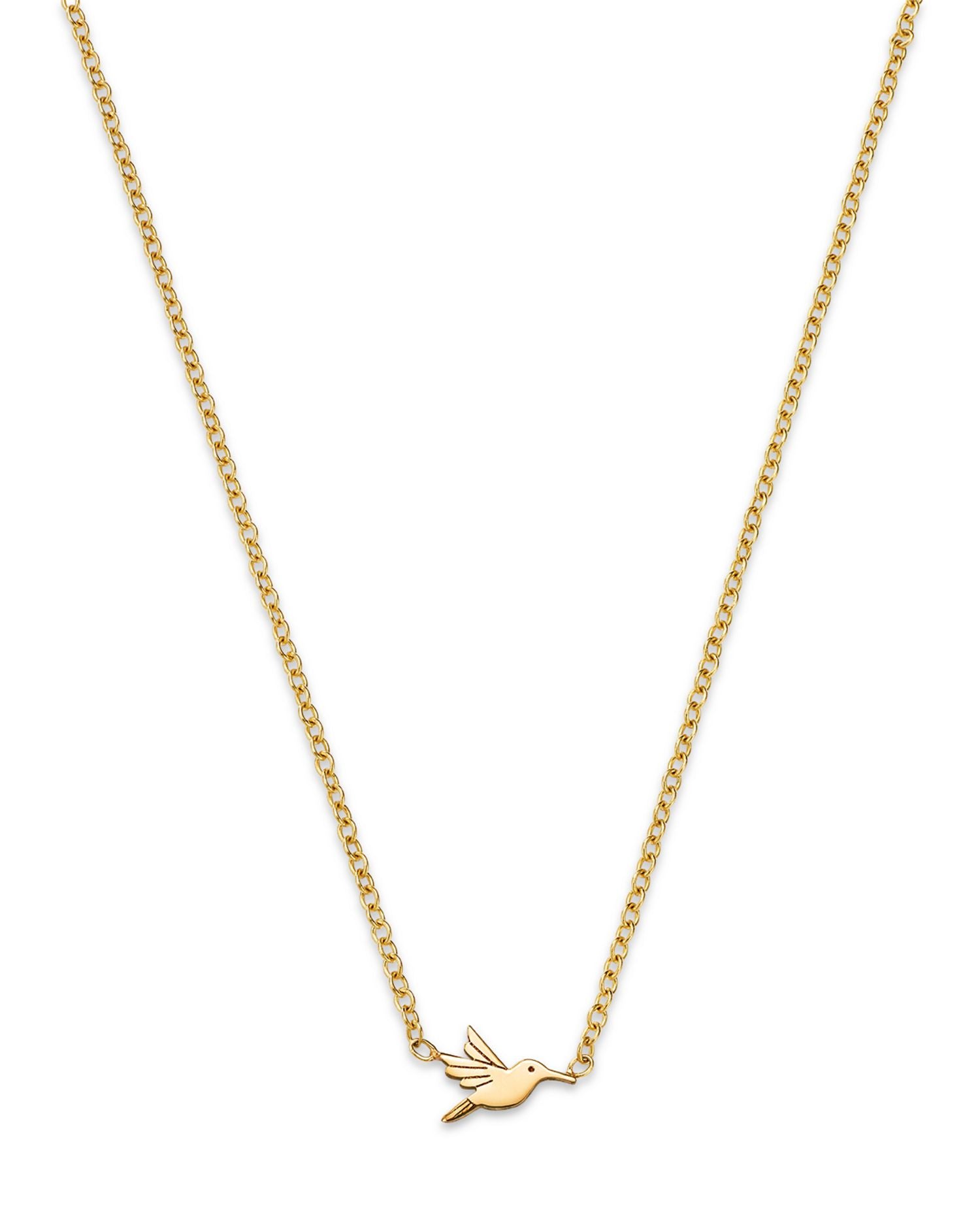 14K Yellow Gold Itty Bitty Symbols Hummingbird Pendant Necklace, 14-16'