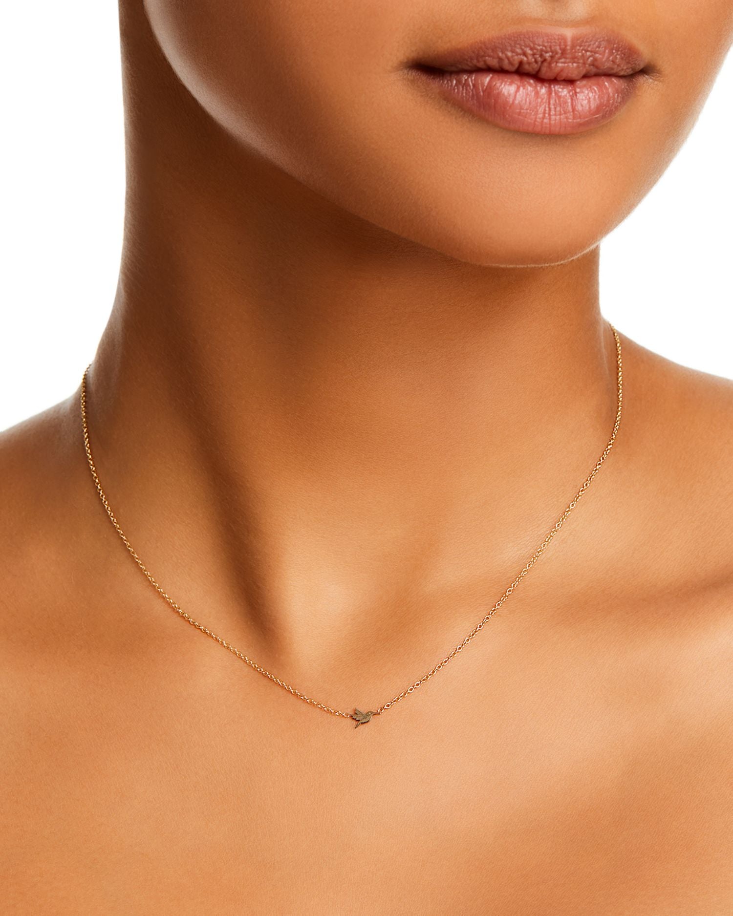 14K Yellow Gold Itty Bitty Symbols Hummingbird Pendant Necklace, 14-16'