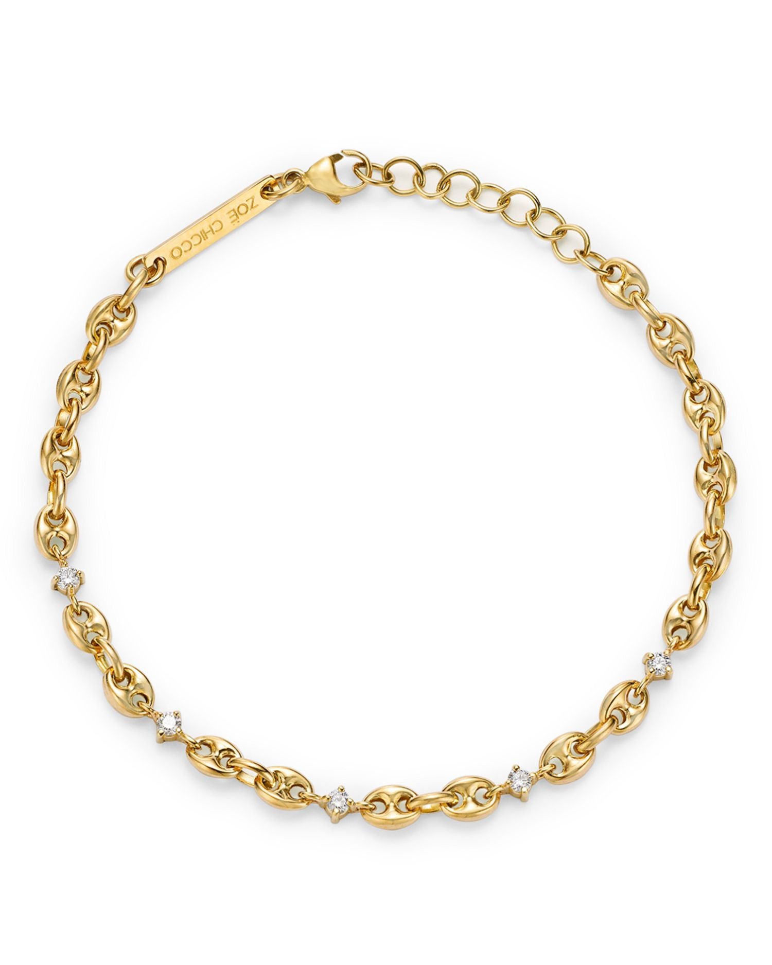 14K Yellow Gold Prong Diamonds Diamond Mariner Link Bracelet
