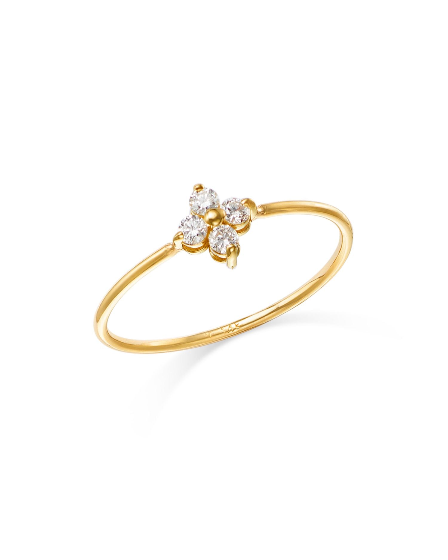 14K Yellow Gold Prong Diamonds Diamond Flower Ring