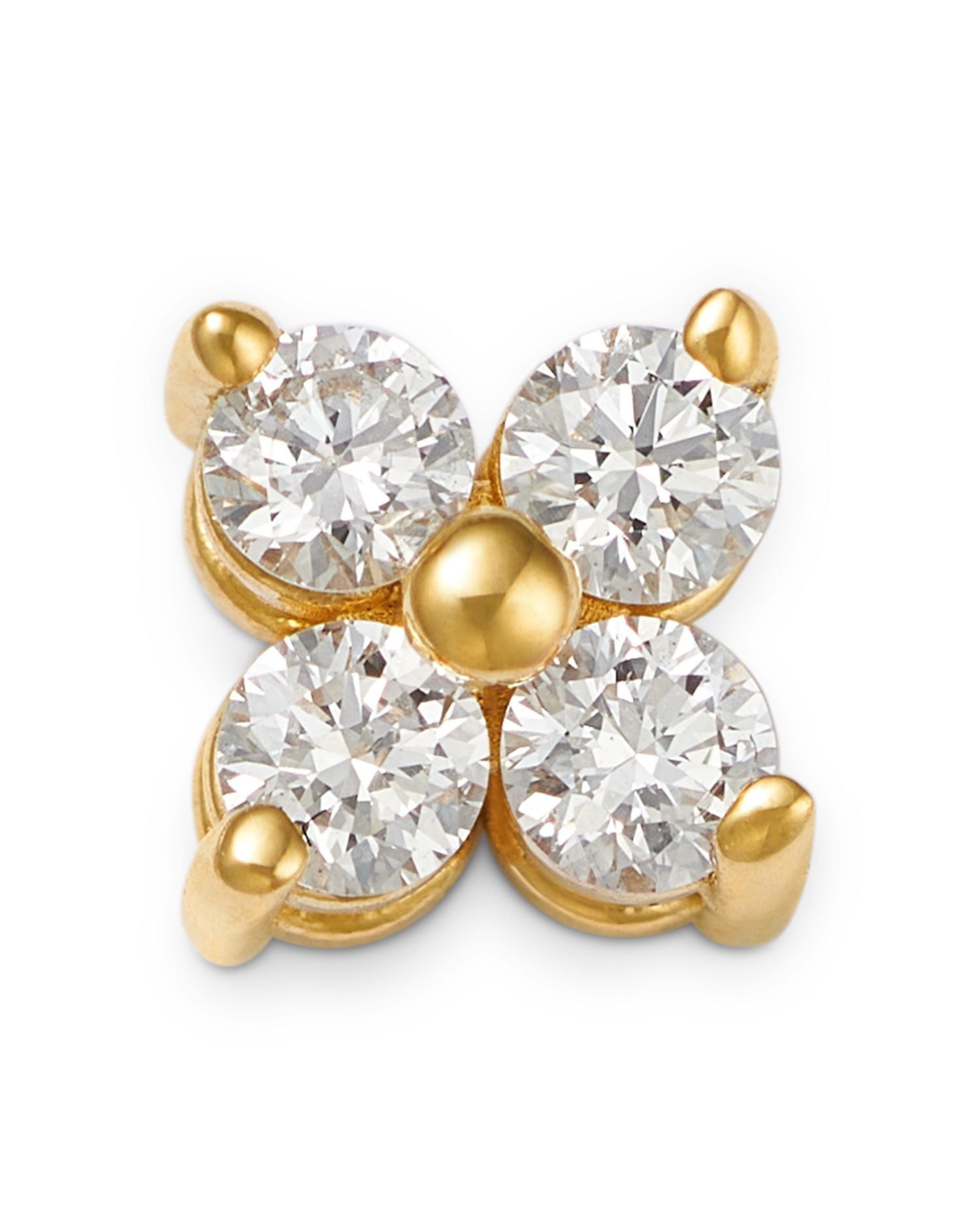 14K Yellow Gold Prong Diamonds Diamond Flower Single Stud Earring