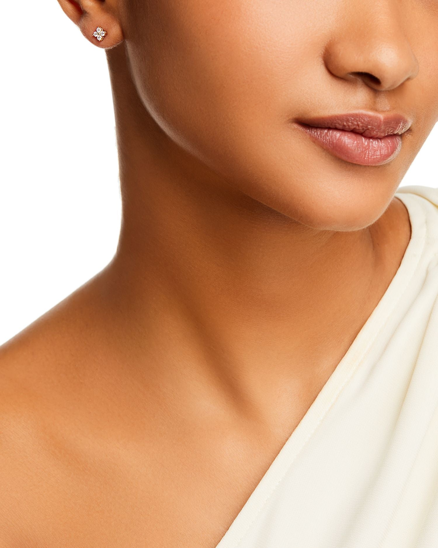 14K Yellow Gold Prong Diamonds Diamond Flower Single Stud Earring