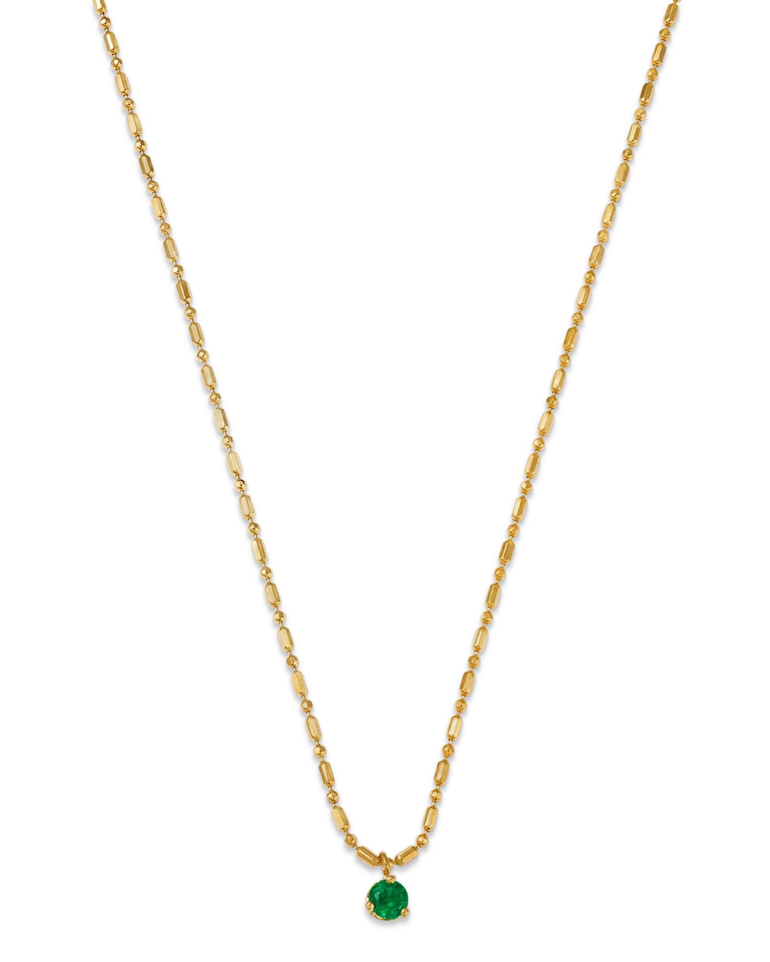 14K Yellow Gold Emerald Gemstones Emerald Solitaire Pendant Necklace, 16'